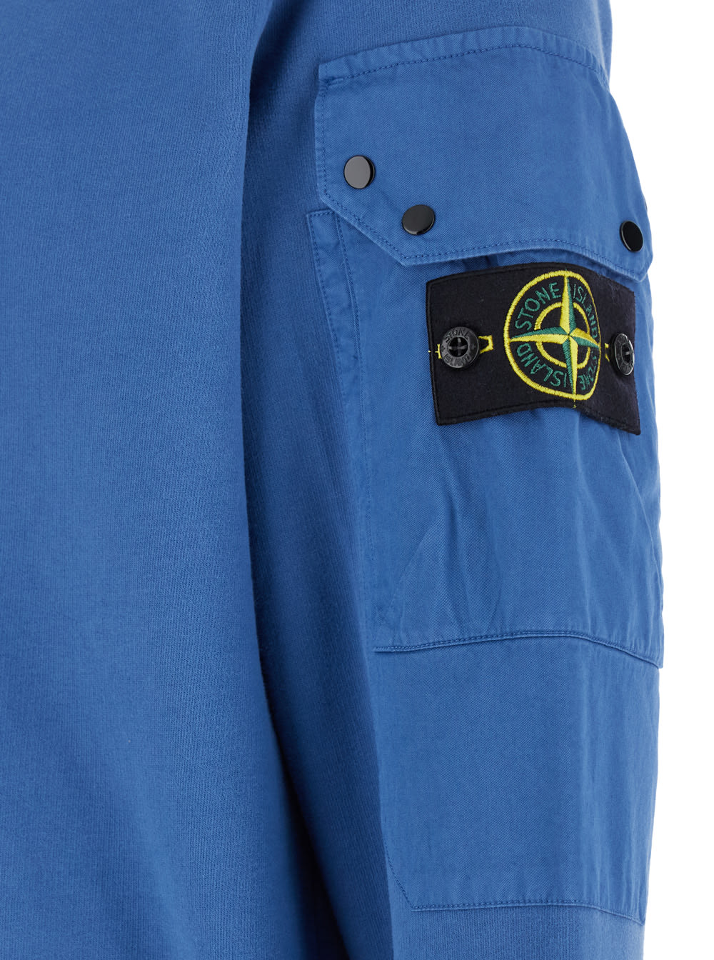 Shop Stone Island Blue Crewneck Sweater With Patch Pocket In Cotton Man