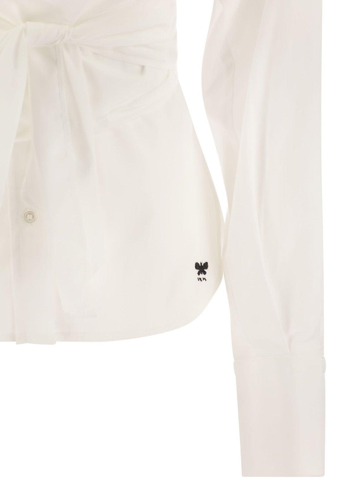 Shop Weekend Max Mara Buttoned Belted Top In Bianco