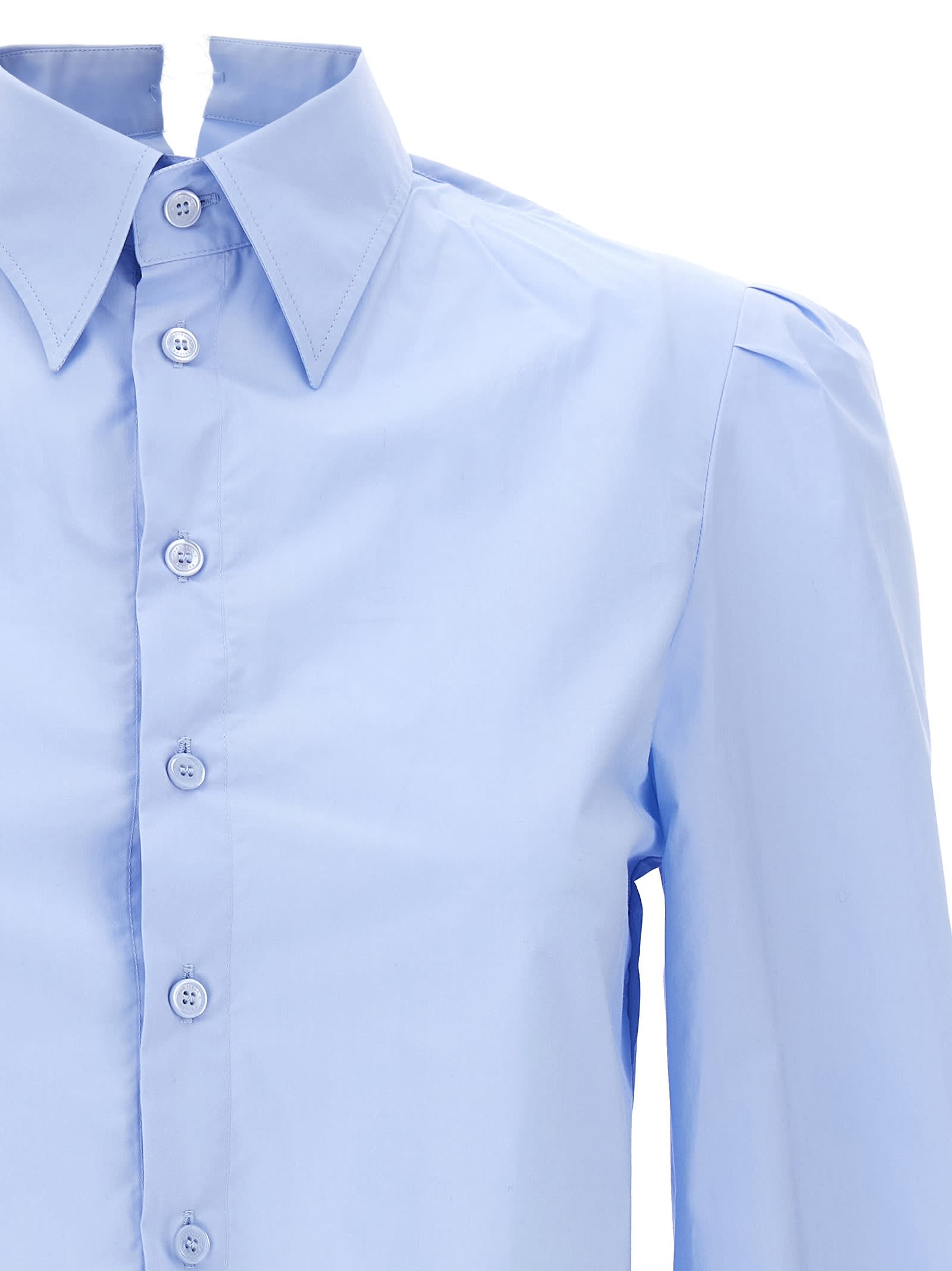 Shop Mm6 Maison Margiela Cropped Poplin Shirt In Light Blue