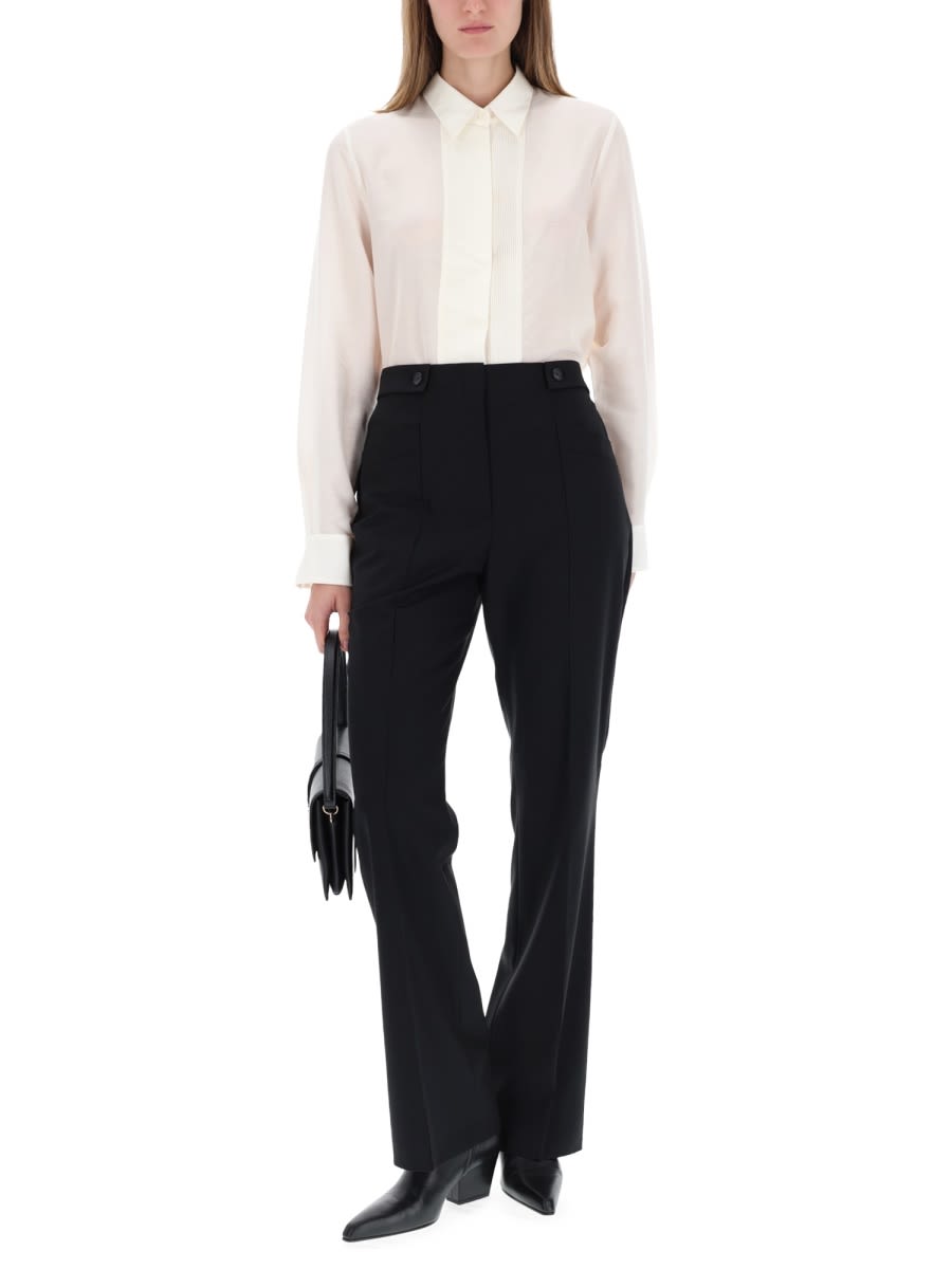 Hugo Boss Sheer Long Sleeve Top With Buttoned Cuffs In White