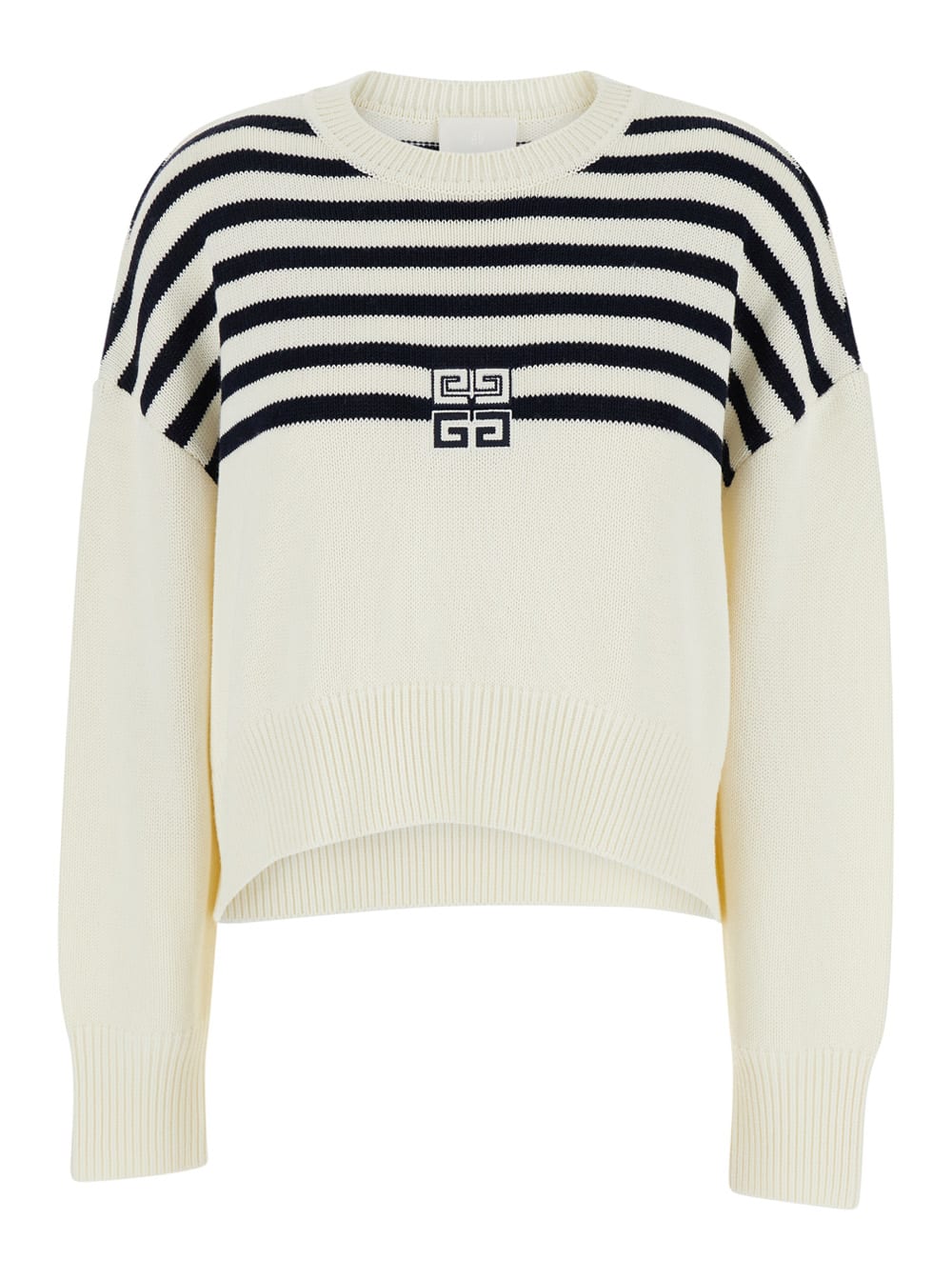 Shop Givenchy White Striped Sweater With 4g Logo In Cotton Blend Woman In Multicolor