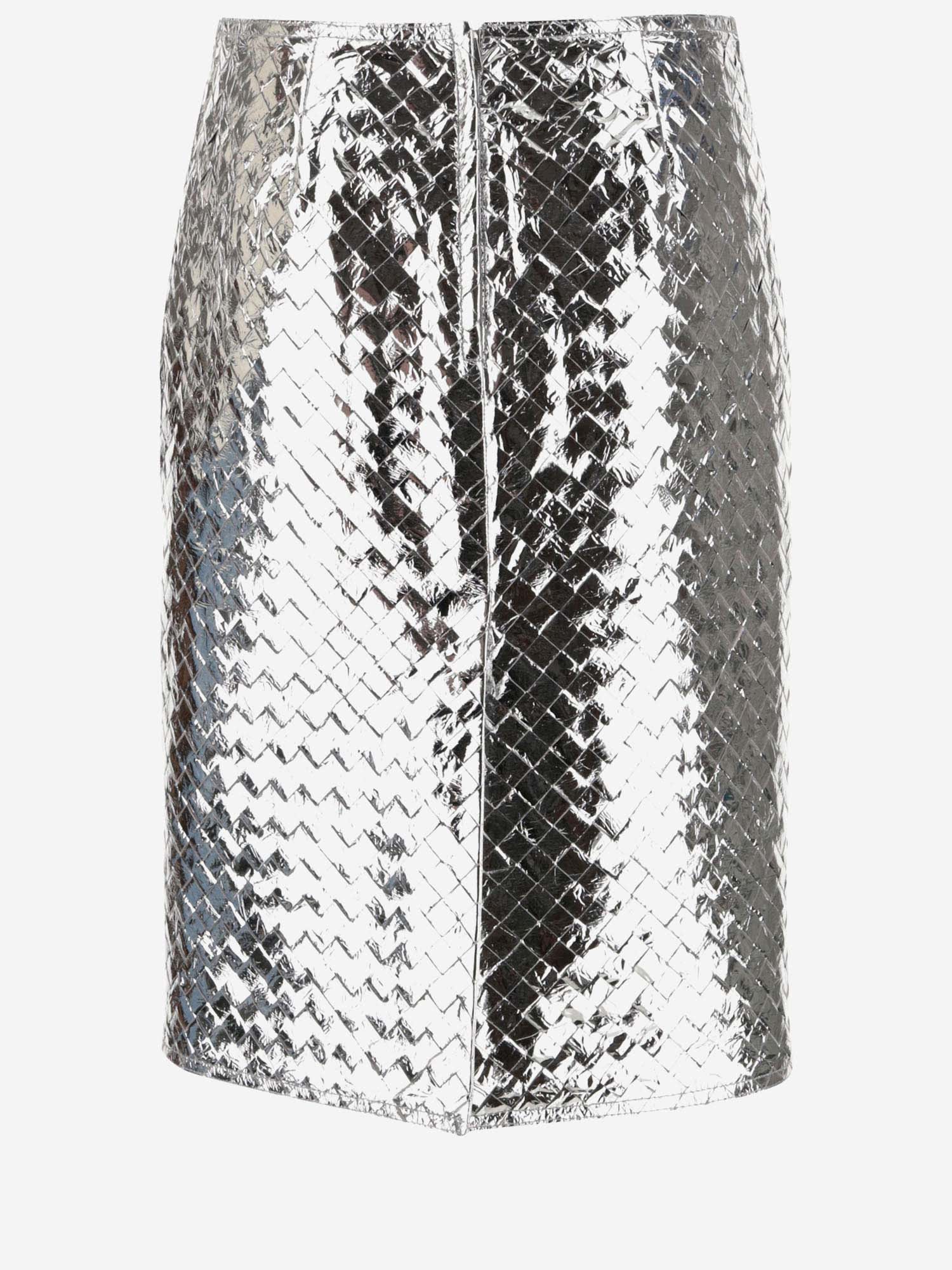Bottega Veneta Woman Midi Skirt Silver Size 4 Lambskin In Silver