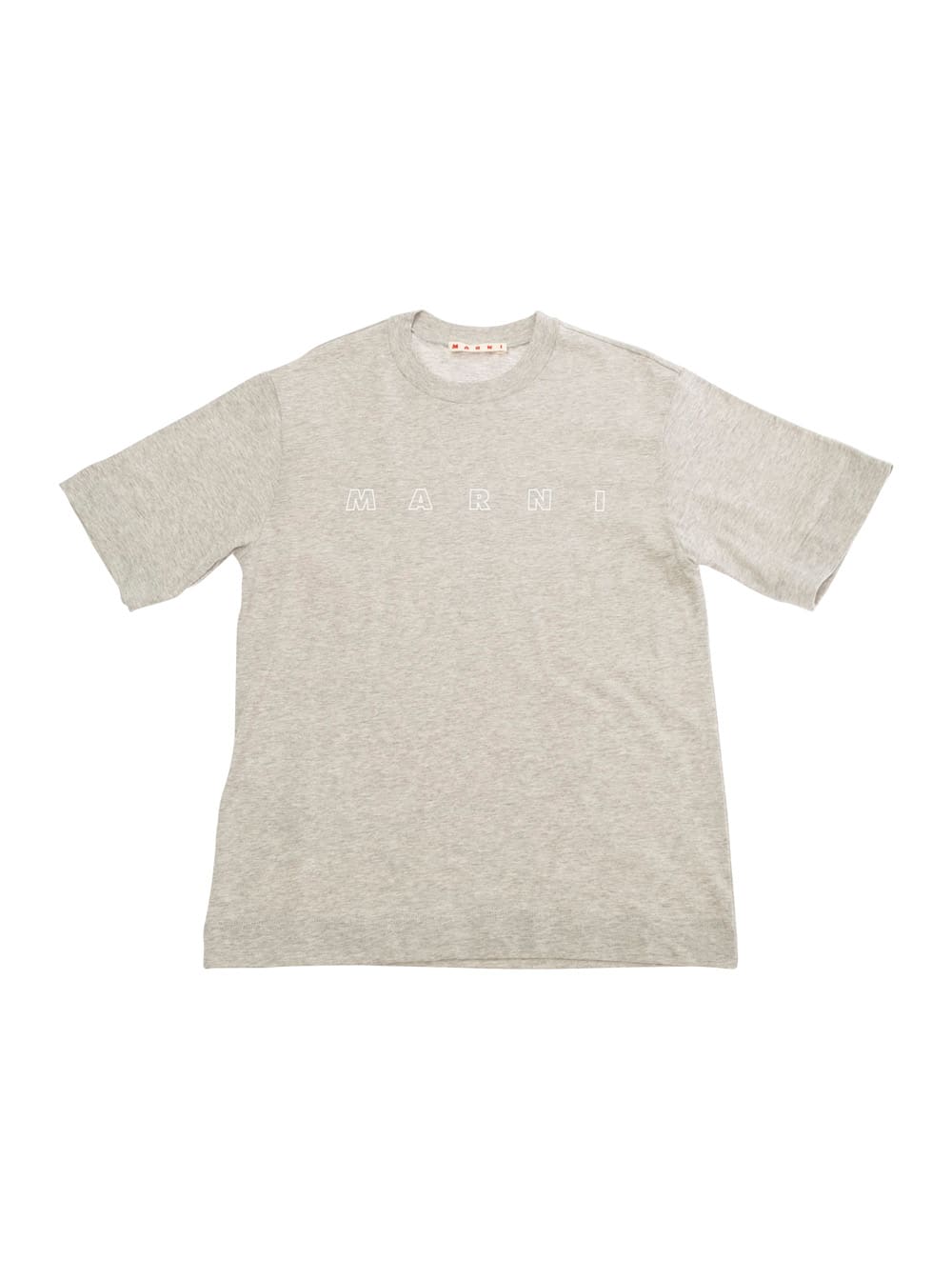 Marni Grey Crew Neck T-shirt With Front Logo Print In Cotton Boy In Grey