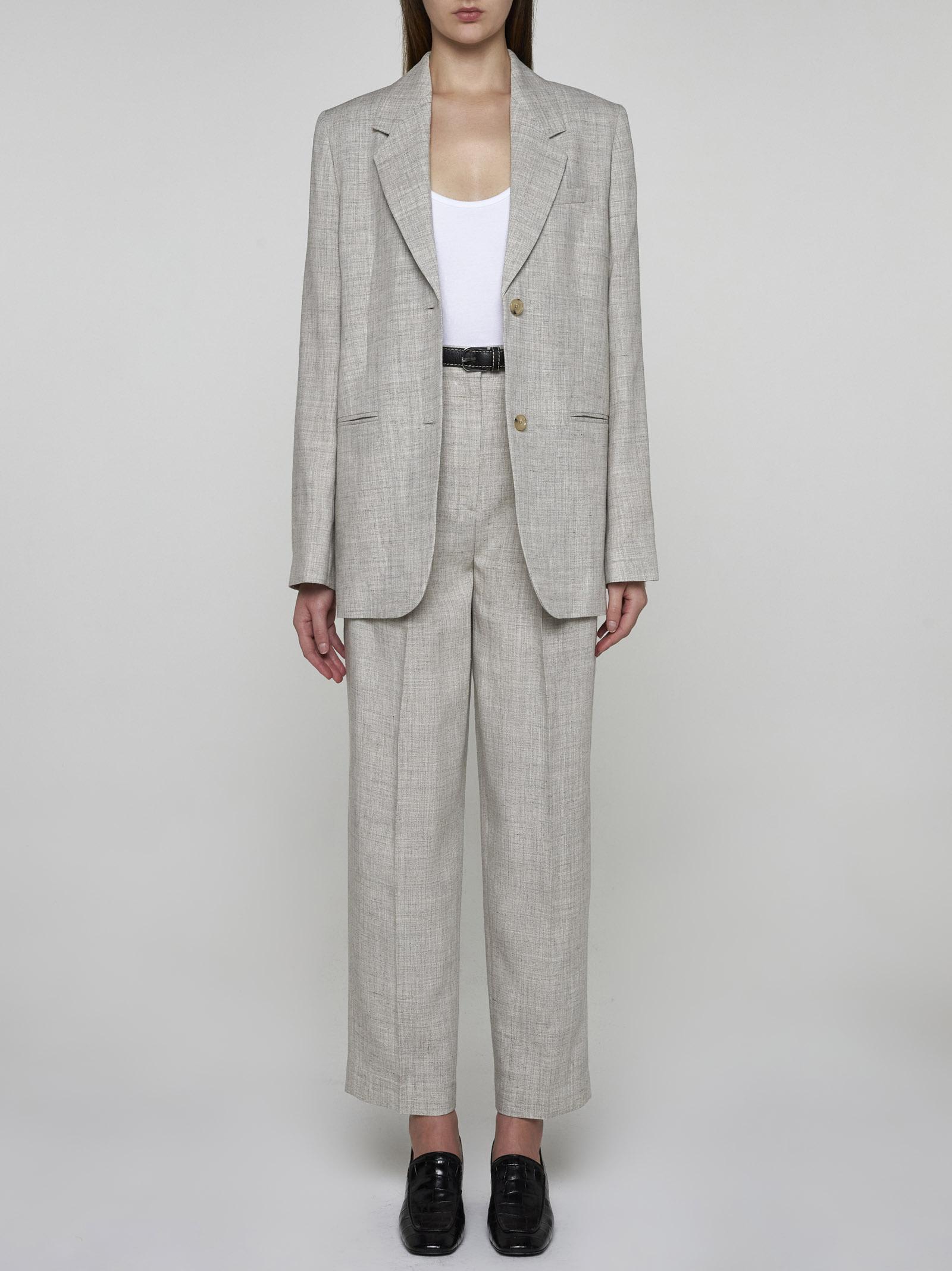 Shop Totême Viscose And Linen-blend Tailored Trousers In 031 Oat Melange