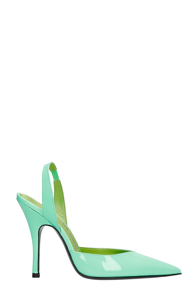 The Attico Slingback Pumps In Green Patent Leather