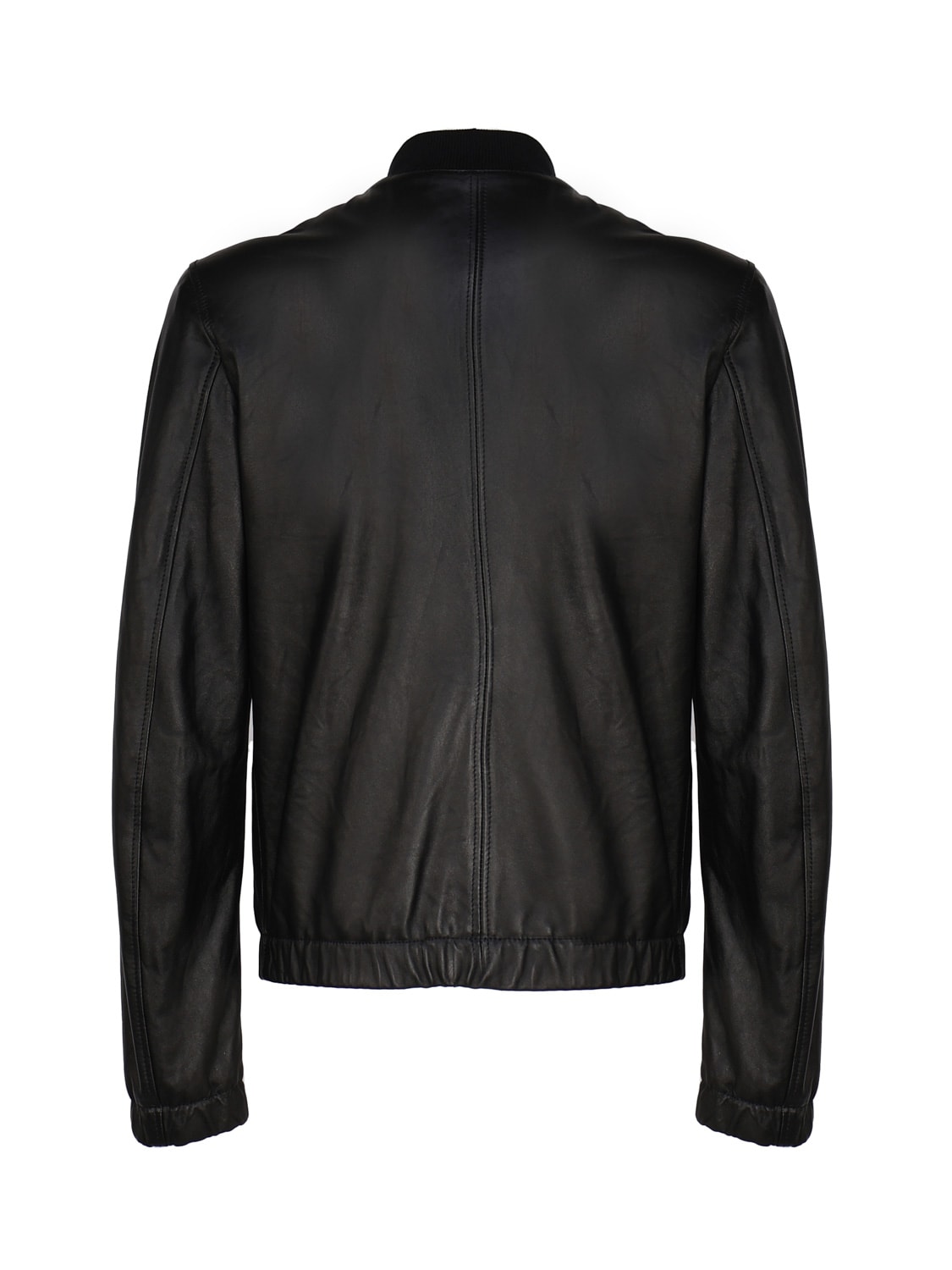 Shop Dolce & Gabbana Leather Jacket With Logo Plaque In Black