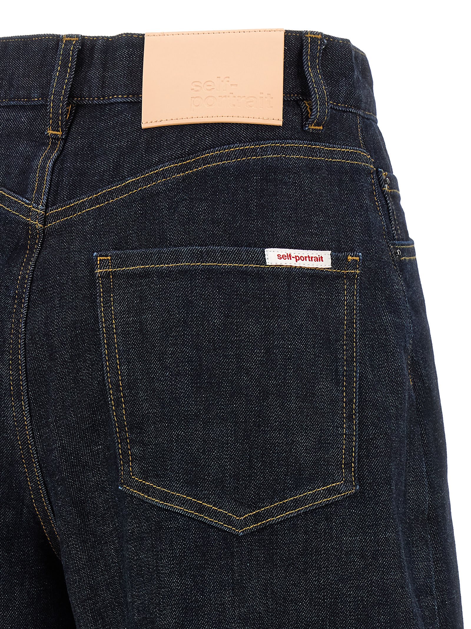 Self-portrait Jeans Dalla Gamba Ampia In Denim Stretch In Black