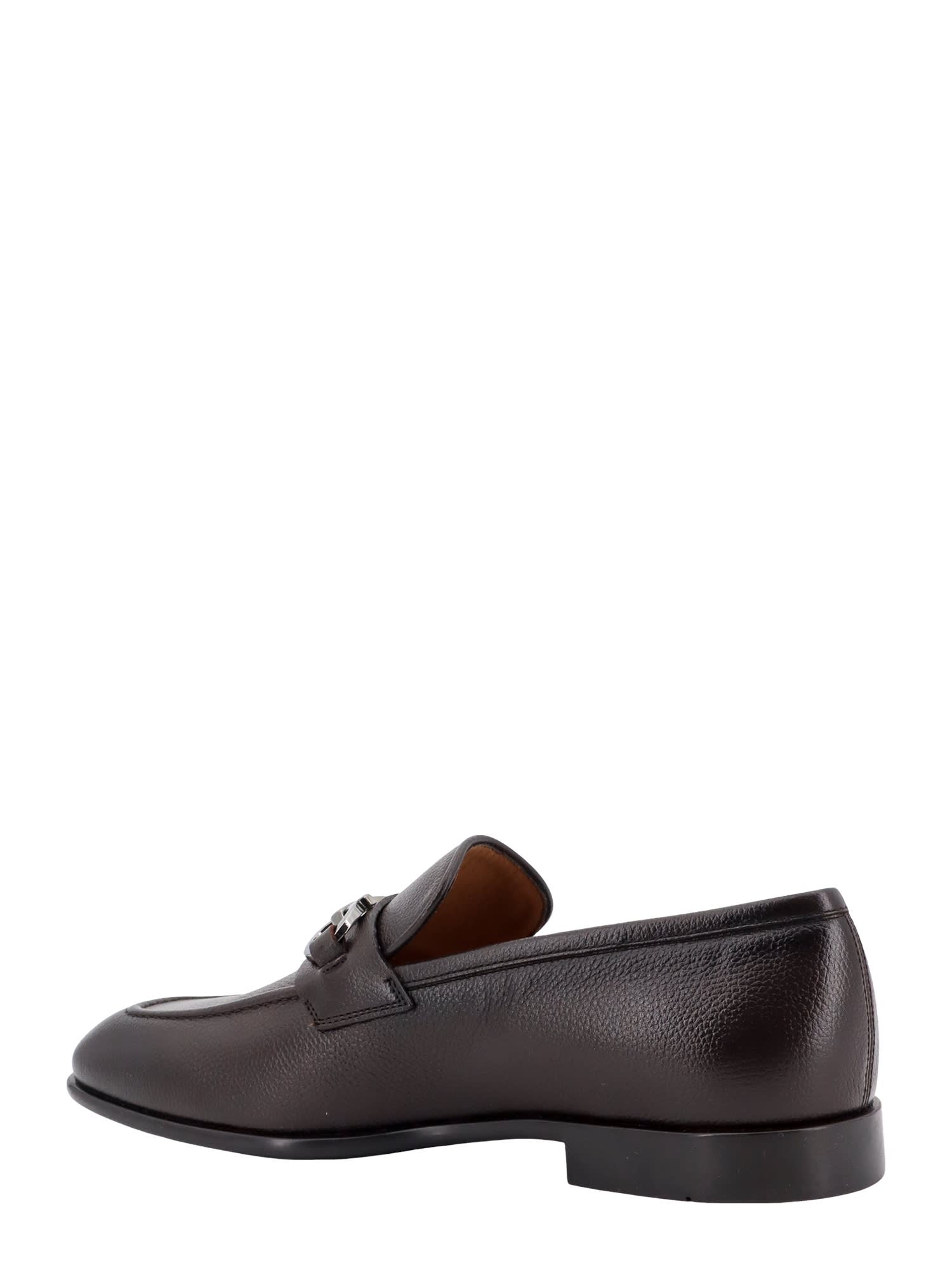 Ferragamo Foster Gancini Loafers In Hammered Leather In Brown