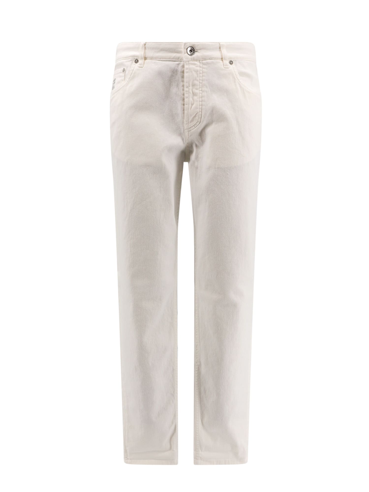 Shop Brunello Cucinelli Button Fitted Trousers In Neve