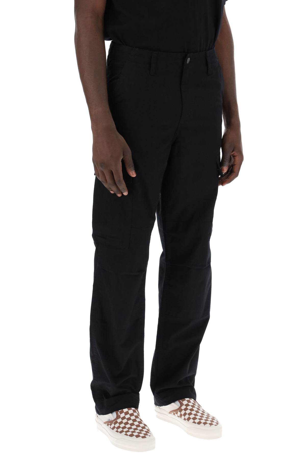 Carhartt Omens Black Kingston Logo-patch Cotton Cargo Trousers In Black