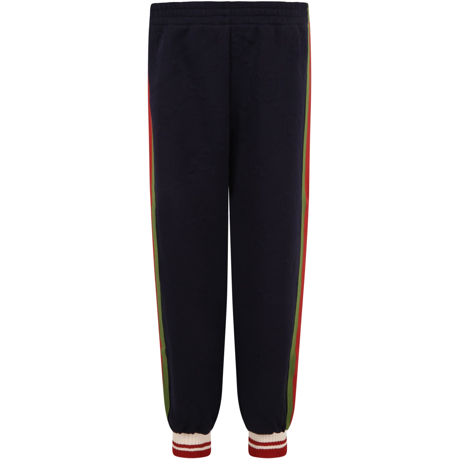 Gucci Blue Sweatpants For Boy With Web Details And Logo