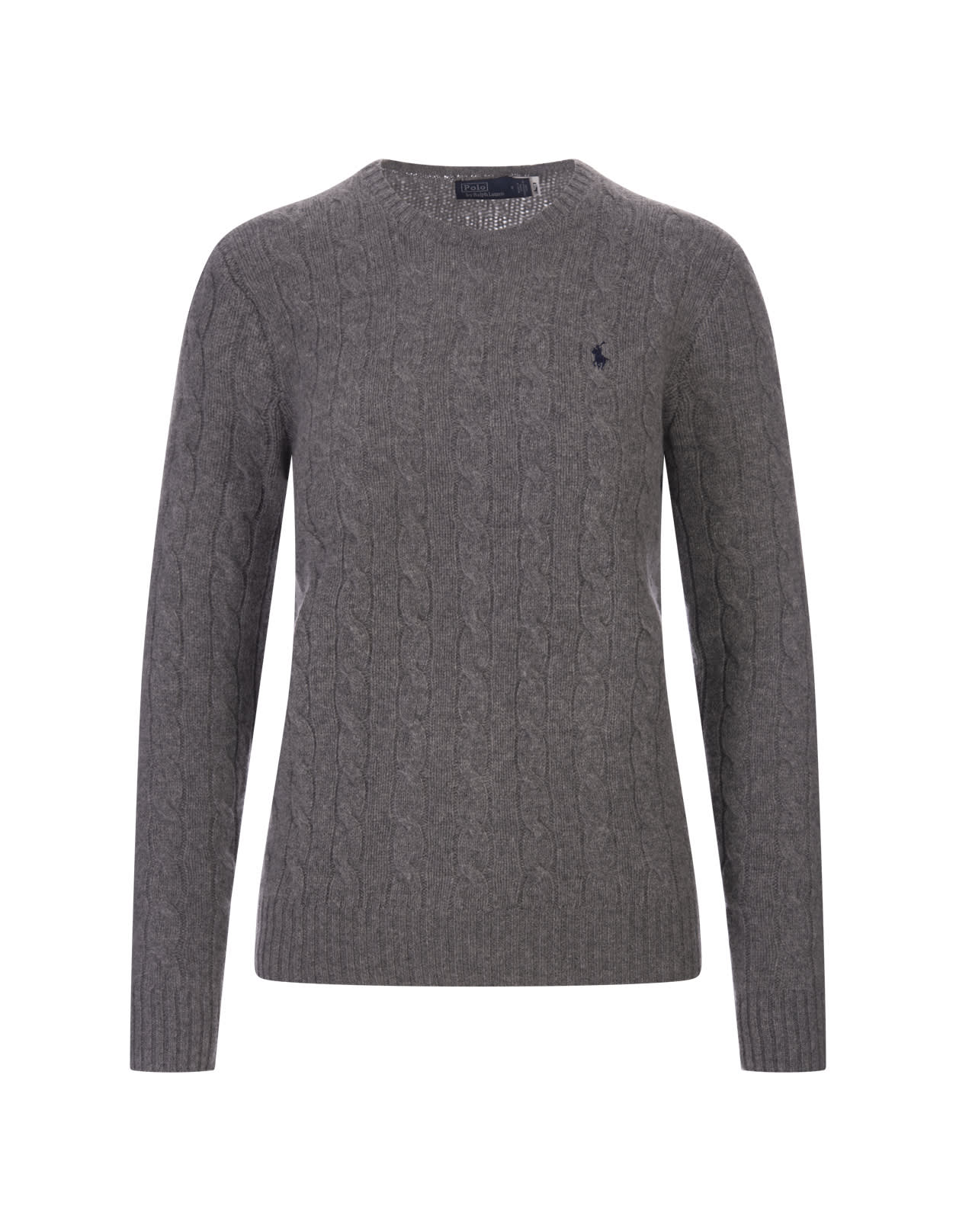 Shop Ralph Lauren Battalion Mél Grey Wool And Cashmere Braided Sweater