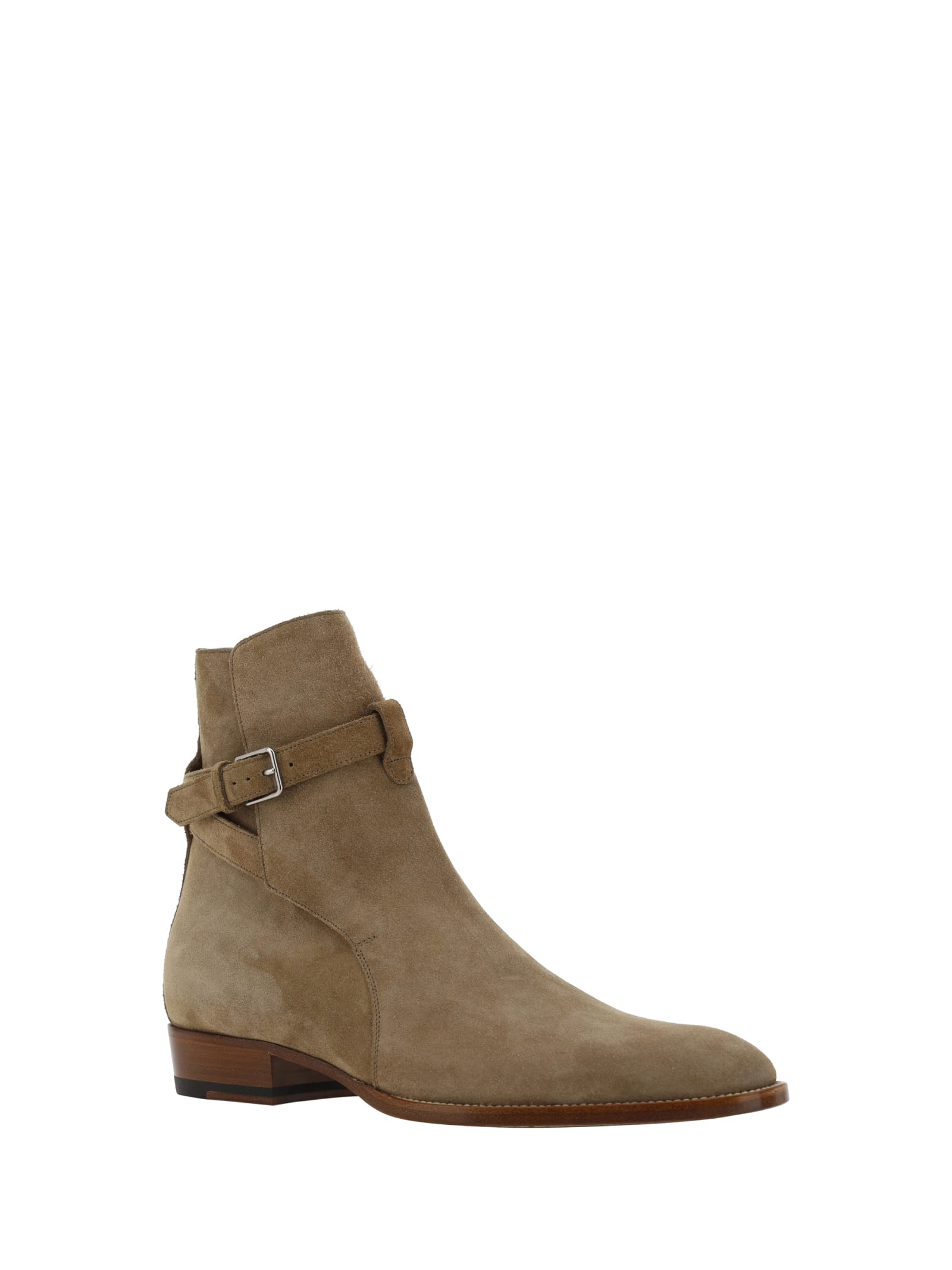 Shop Saint Laurent Wyatt Ankle Boots In Beige