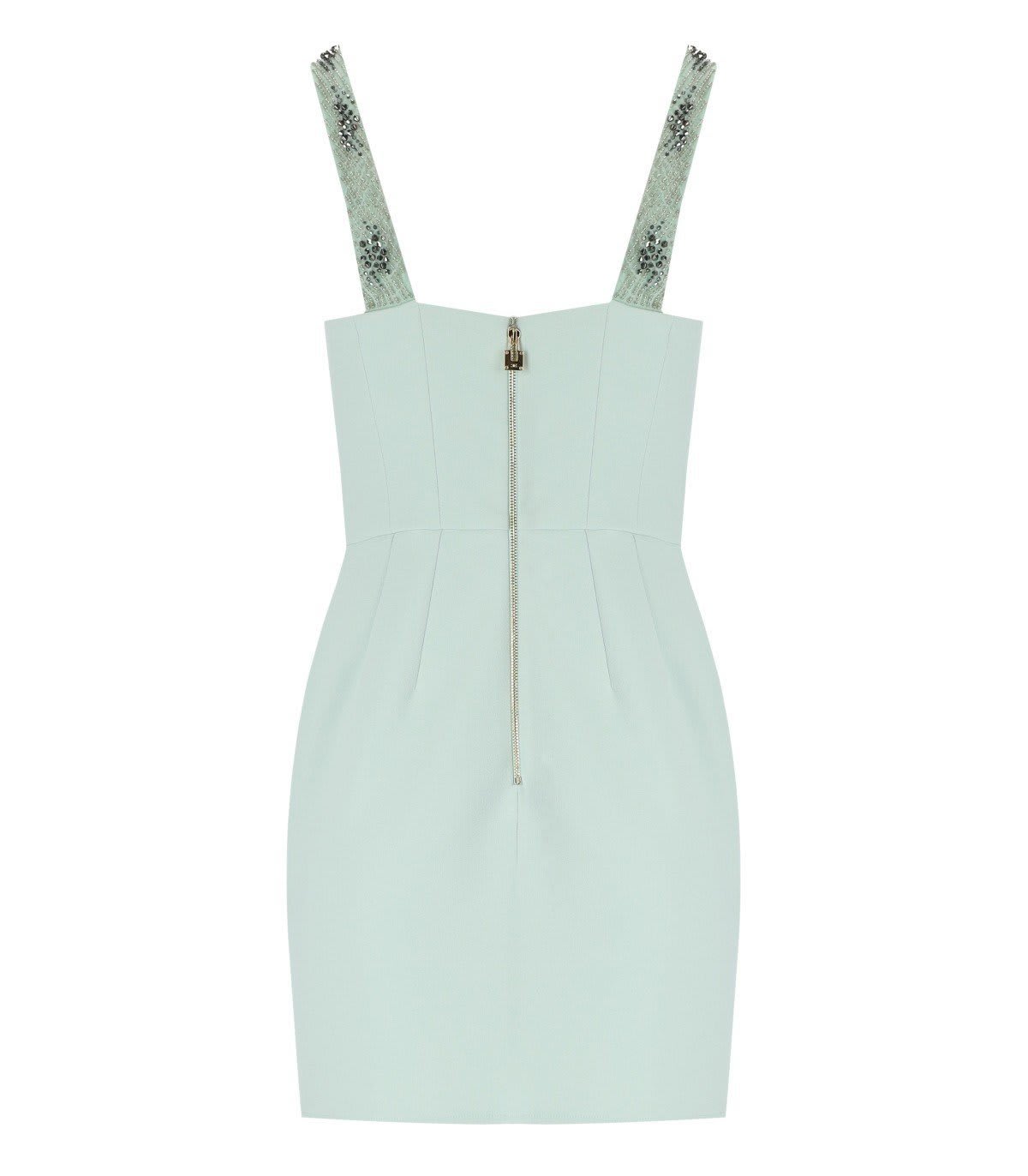 Shop Elisabetta Franchi Embellished Sleeveless Mini Dress In Verde/acqua