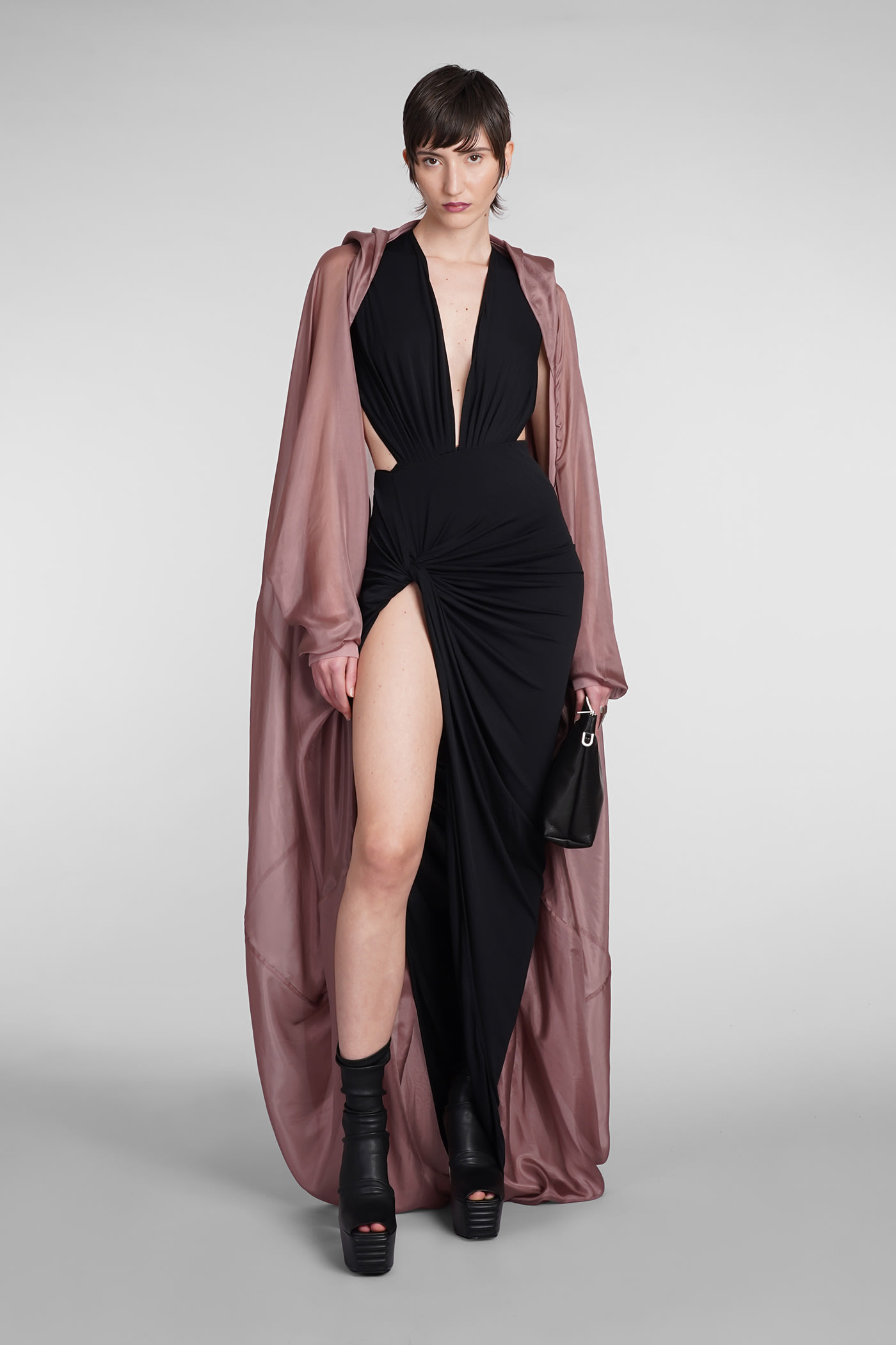 Shop Rick Owens Hooded Bubble Cape In Rose-pink Silk