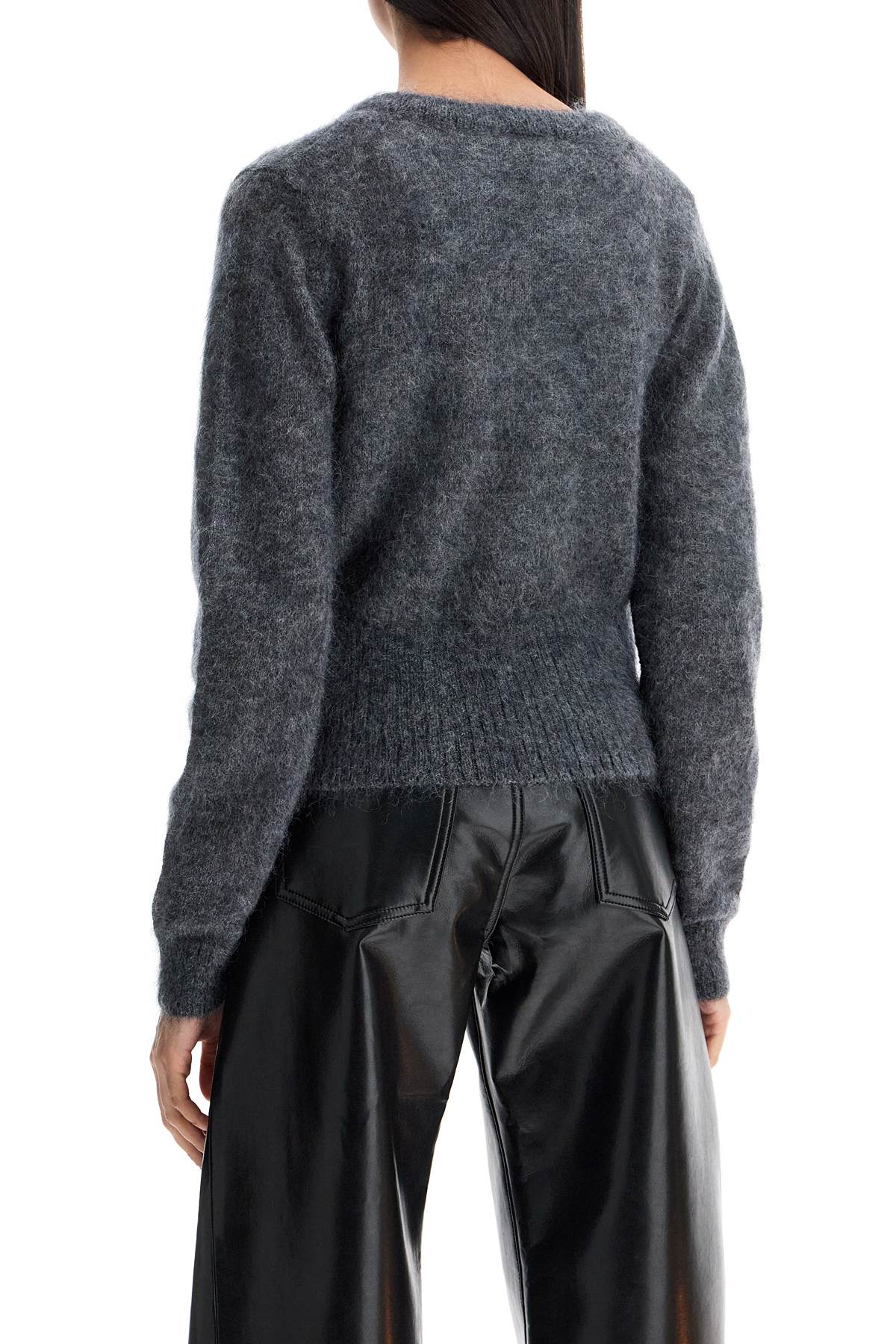 Shop Ganni Mohair Cardigan With Bow Accents In Paloma Melange (grey)