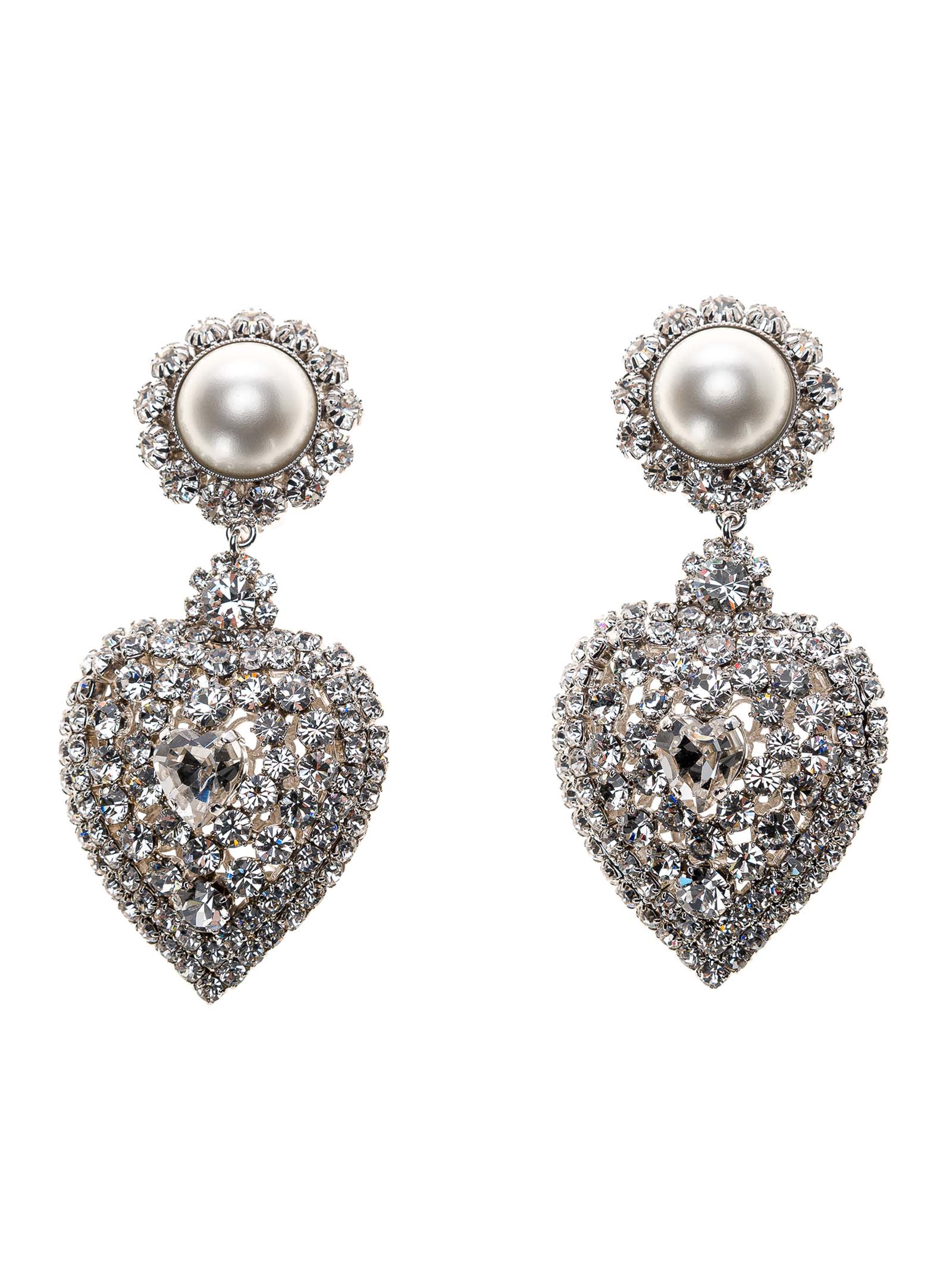 Alessandra Rich Crystal-embellished Heart Drop Earrings