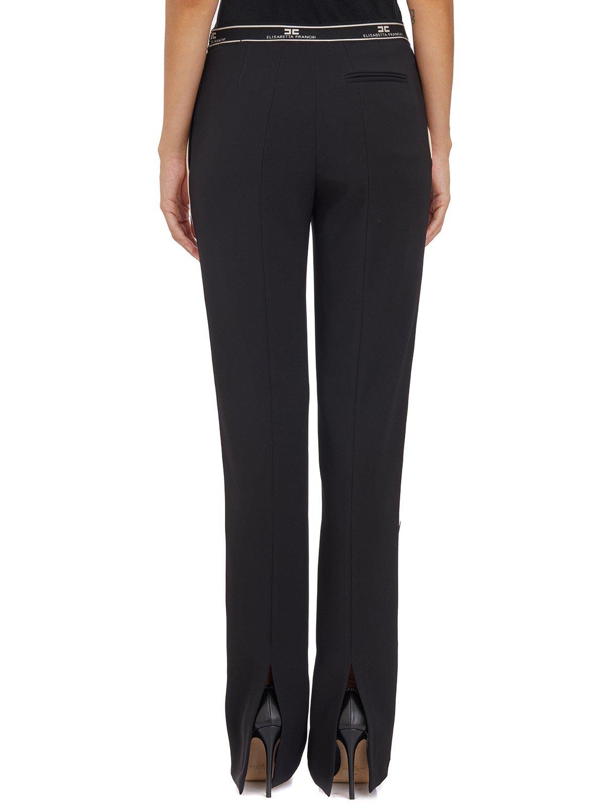 Shop Elisabetta Franchi Logo-waistband Straight-leg Trousers In Nero