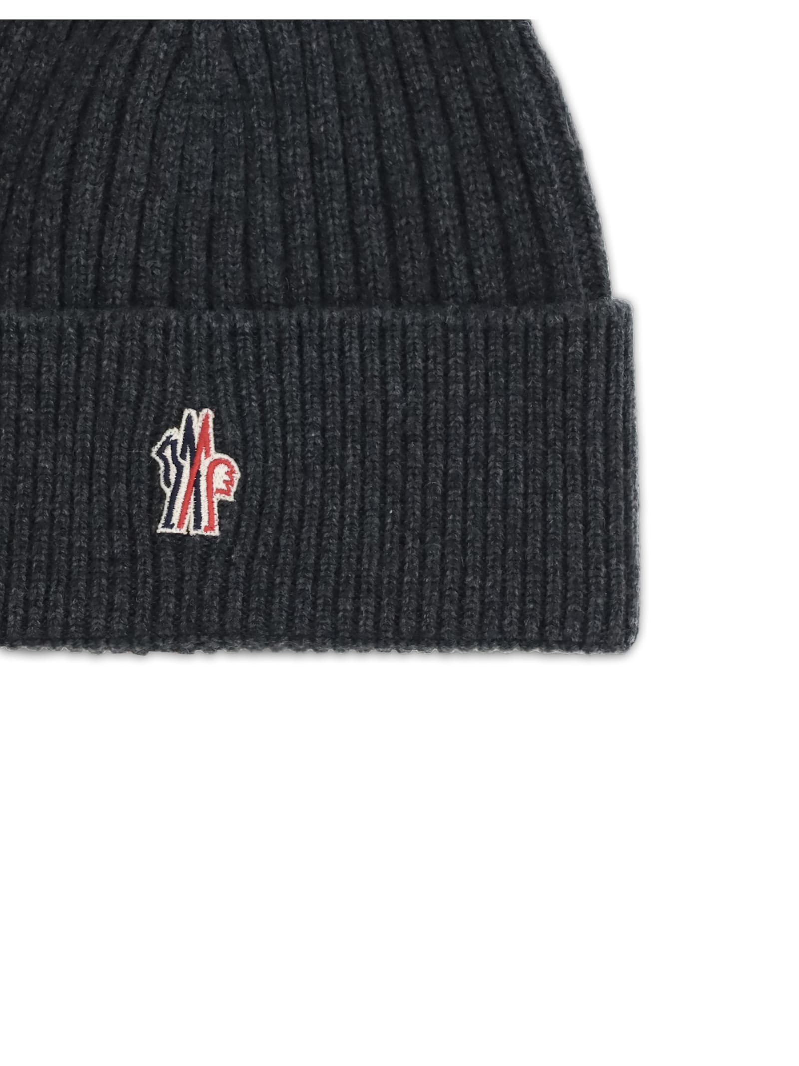 Moncler Ribbed Logo-patch Beanie Hat In Black