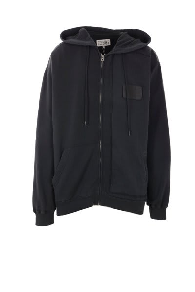 Shop Mm6 Maison Margiela Numbers Patch Zipped Drawstring Hoodie In Black