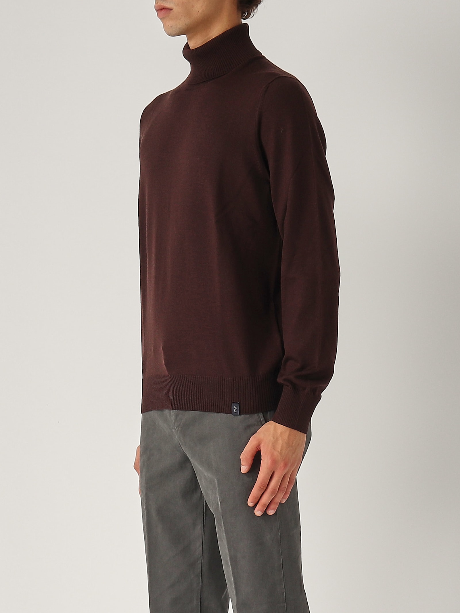 Shop Fay Maglia Dolcevita Uomo Sweater In Marrone