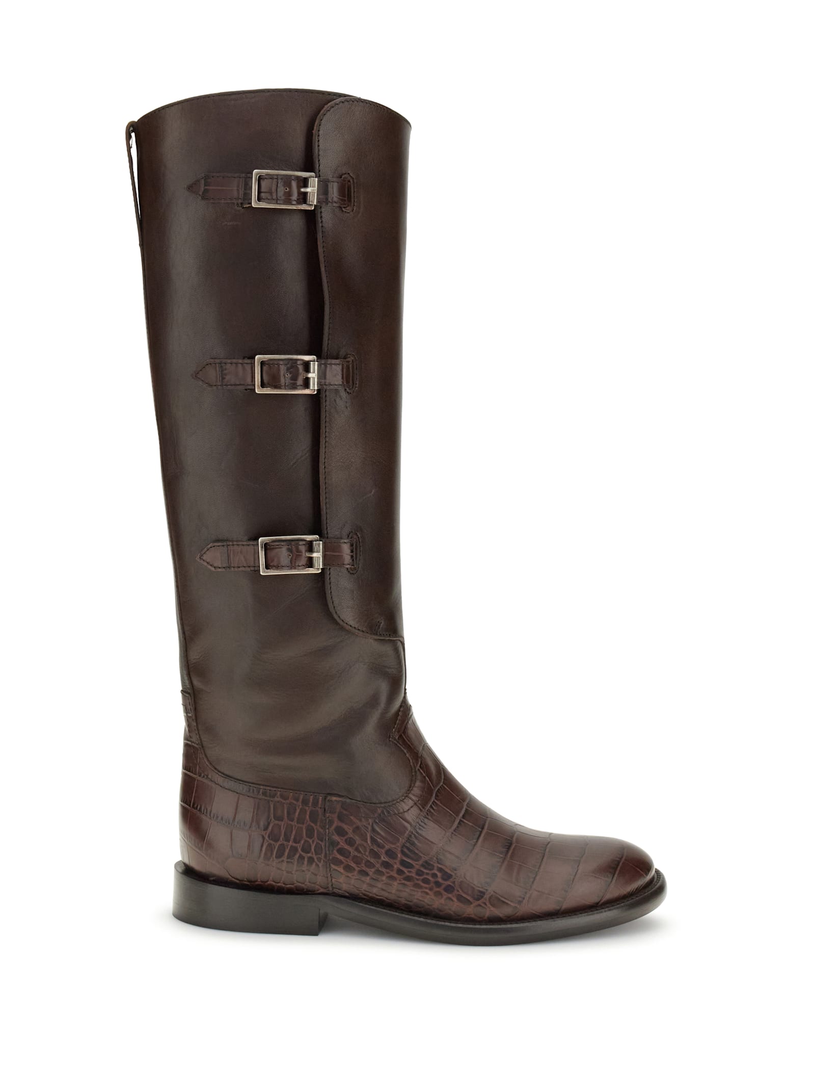 Paris Texas Montana Crocodile-embossed Buckle Boots In Brown
