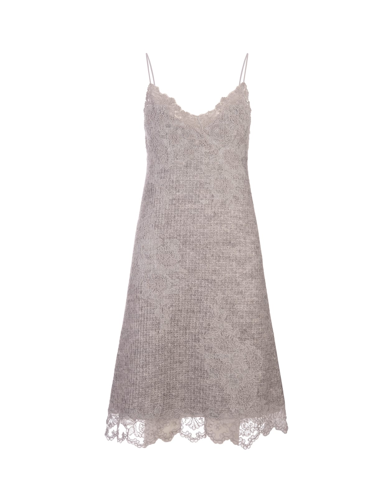 Grey Short Lingerie Dress With Lace