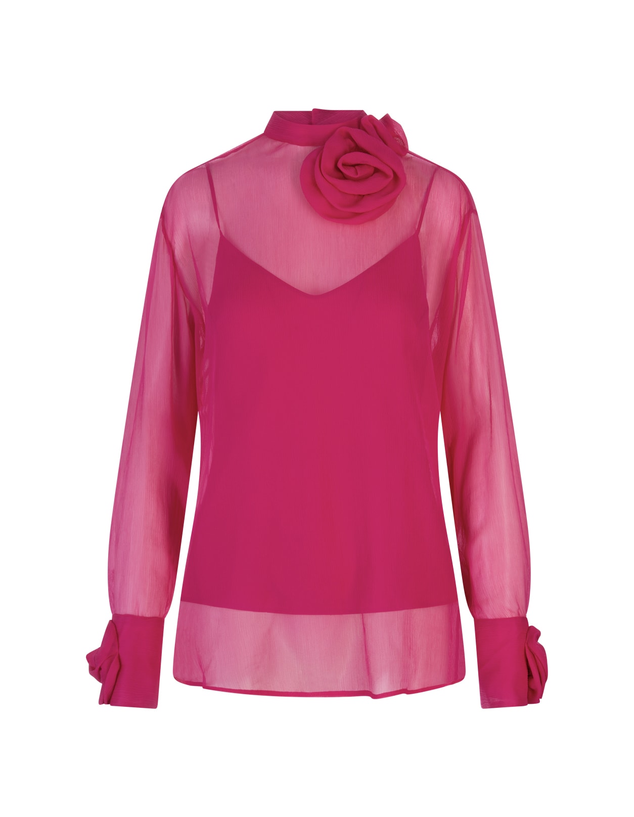 Ermanno Scervino Fuchsia Silk Blouse With 3d Roses