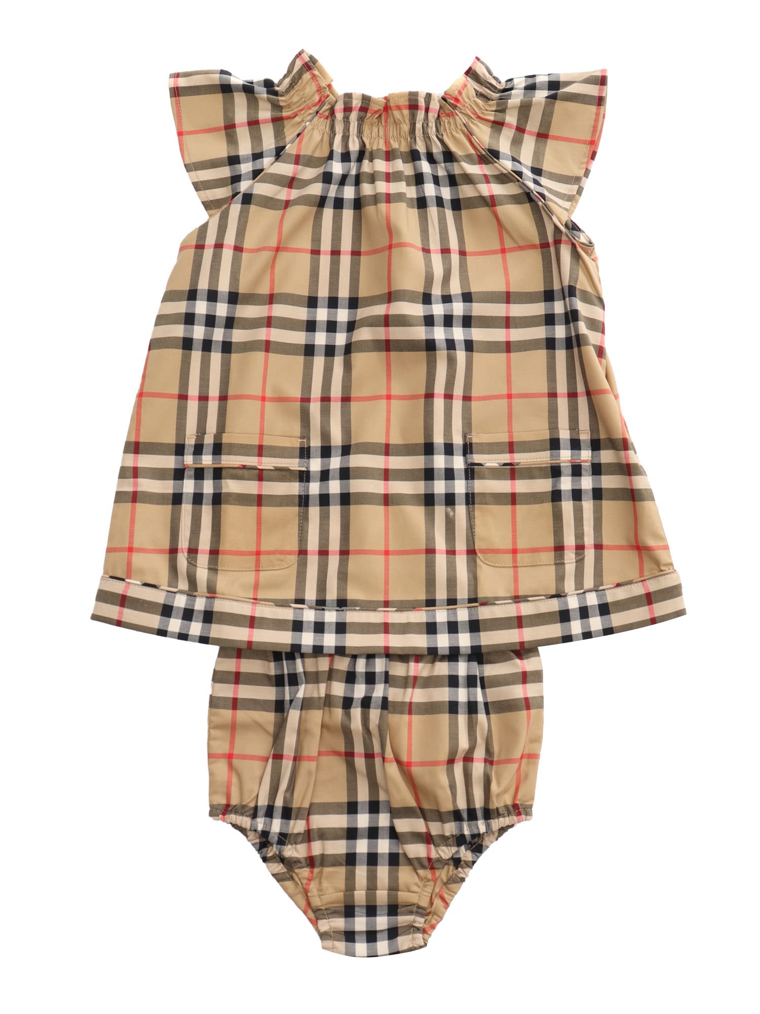 Shop Burberry Check Dress In Beige