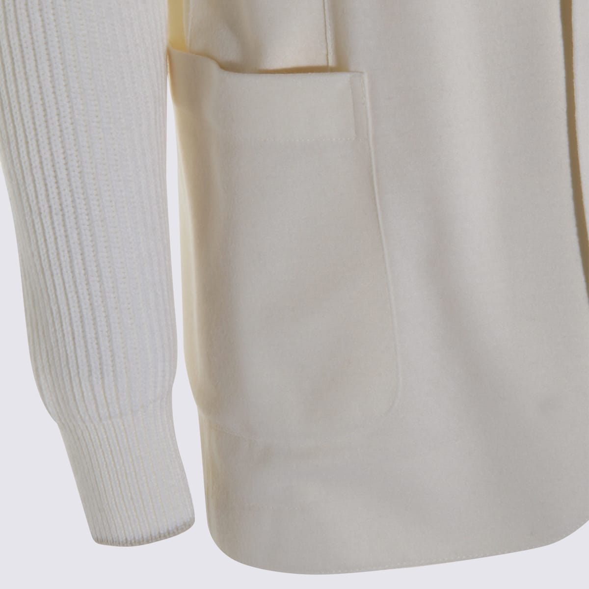 Eleventy Hooded Blazer With Front Pockets And Ribbed Sleeves In White