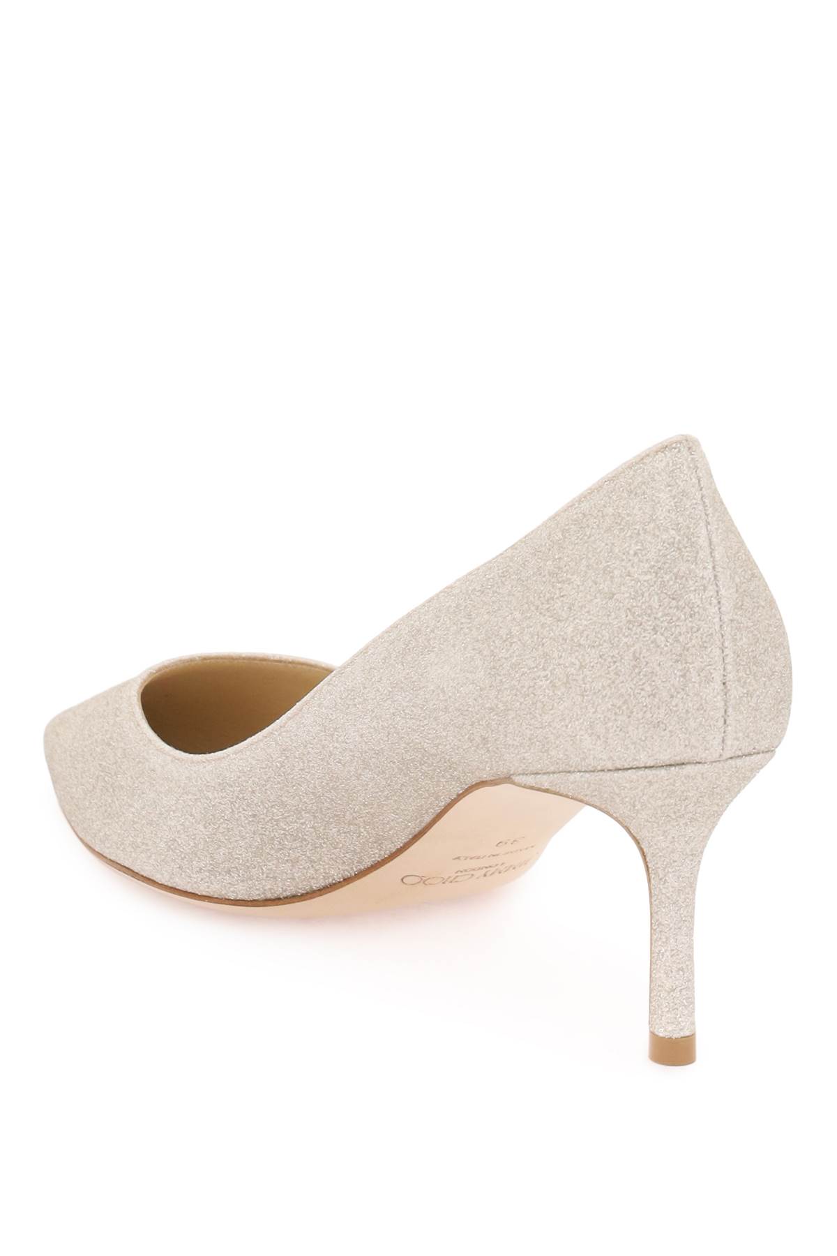 Shop Jimmy Choo Romy Pumps With Glitter In Platinum Ice (silver)