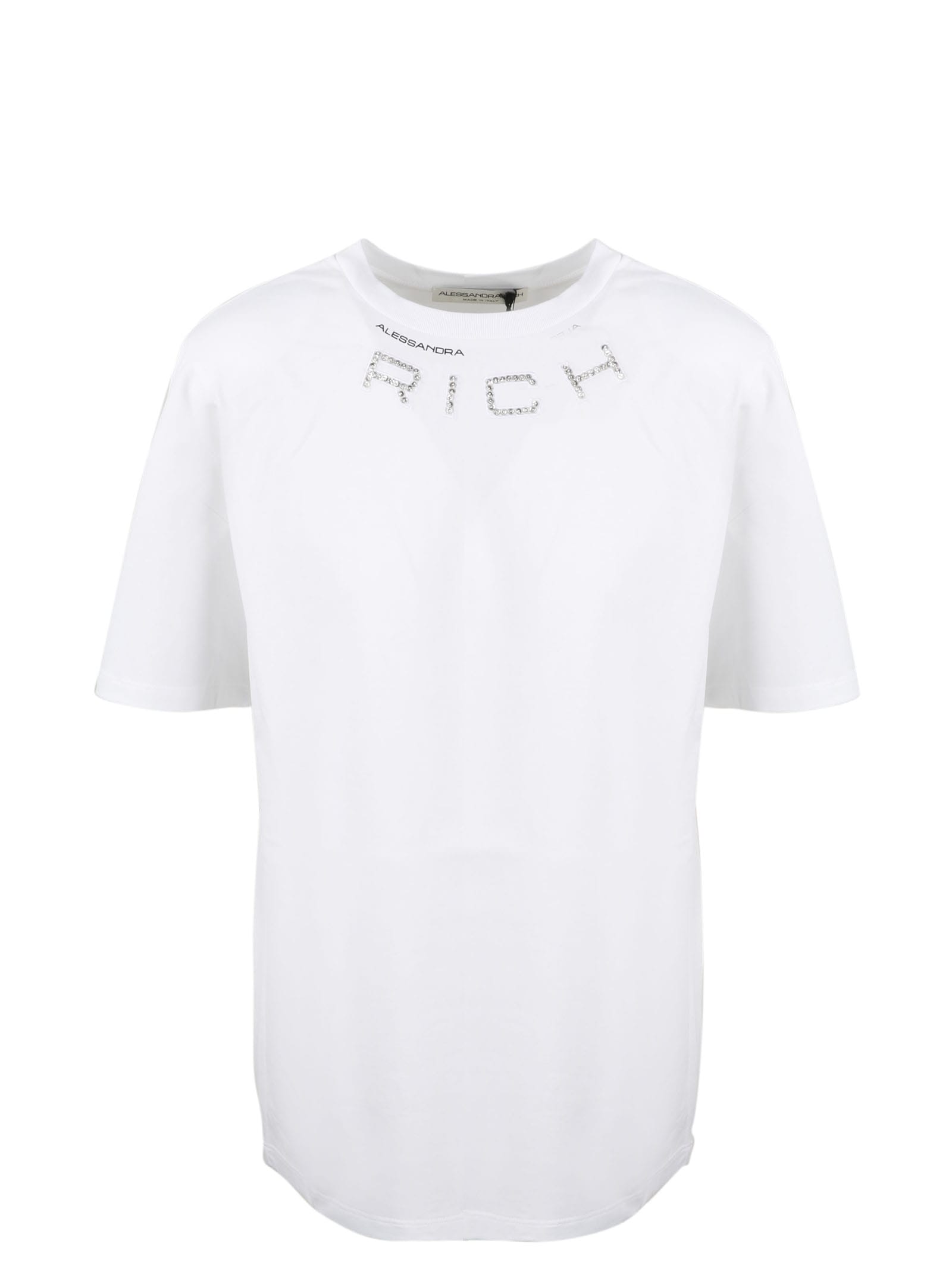 Alessandra Rich Logo Embroidered In Rhinestones T-shirt