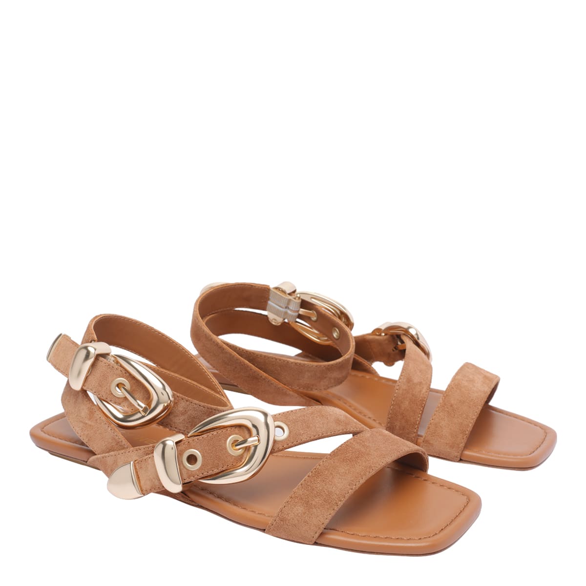 Stuart Weitzman Square Toe Suede Straps Sandals