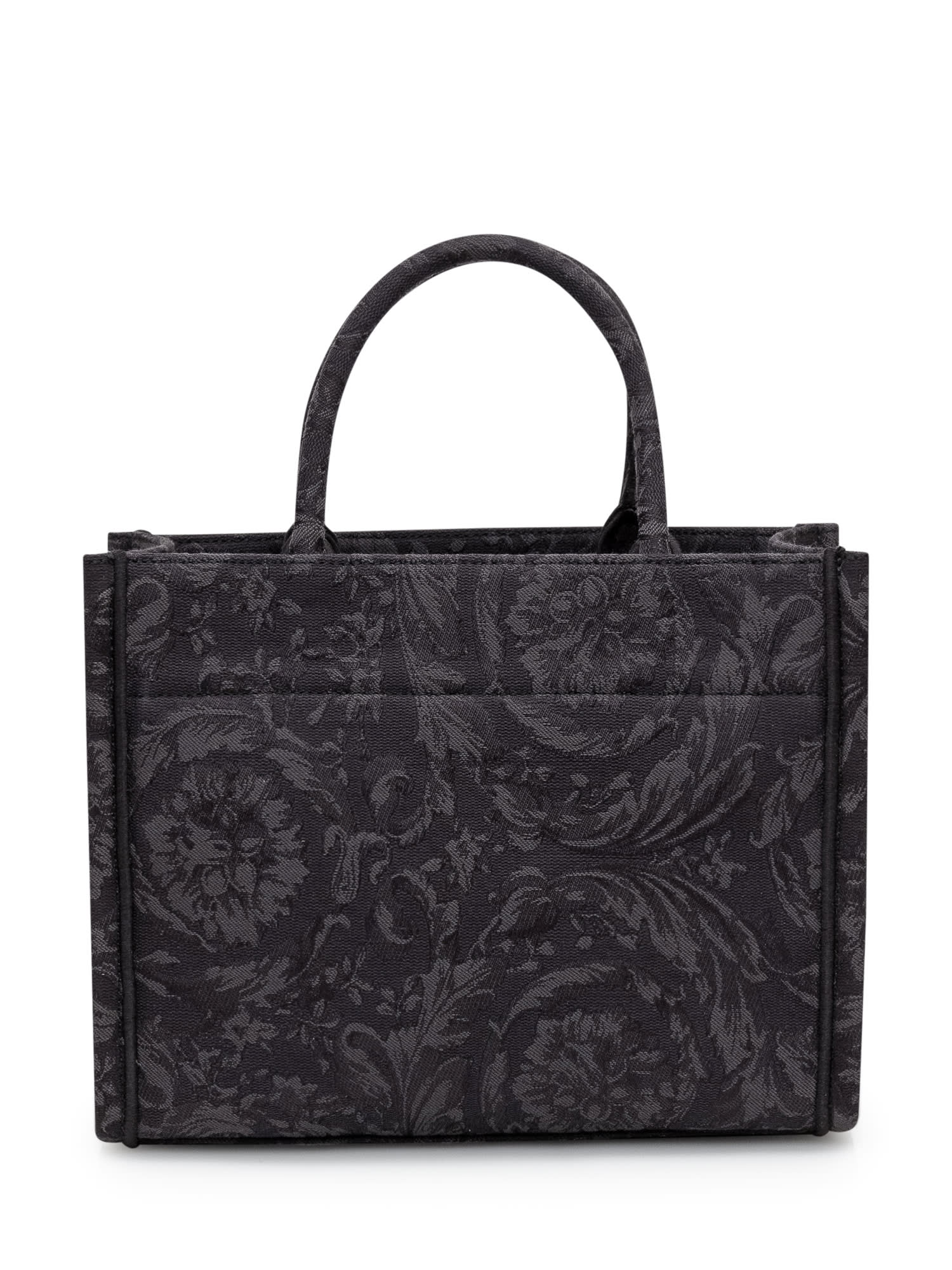 Shop Versace Small Tote Athena Barocco Bag In Nero-oro