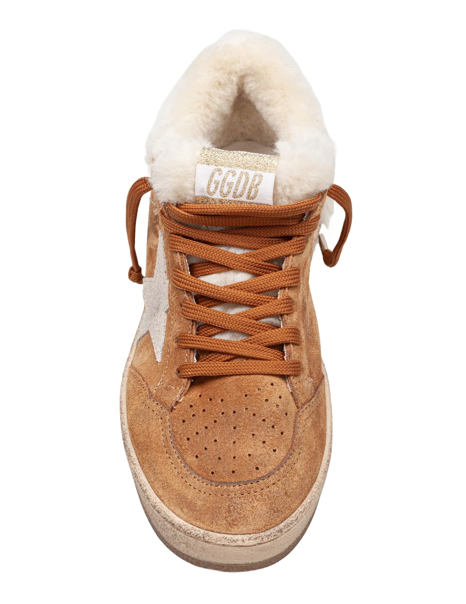 Golden Goose Ball Star Suede And Shearling Cognac Color In Brown
