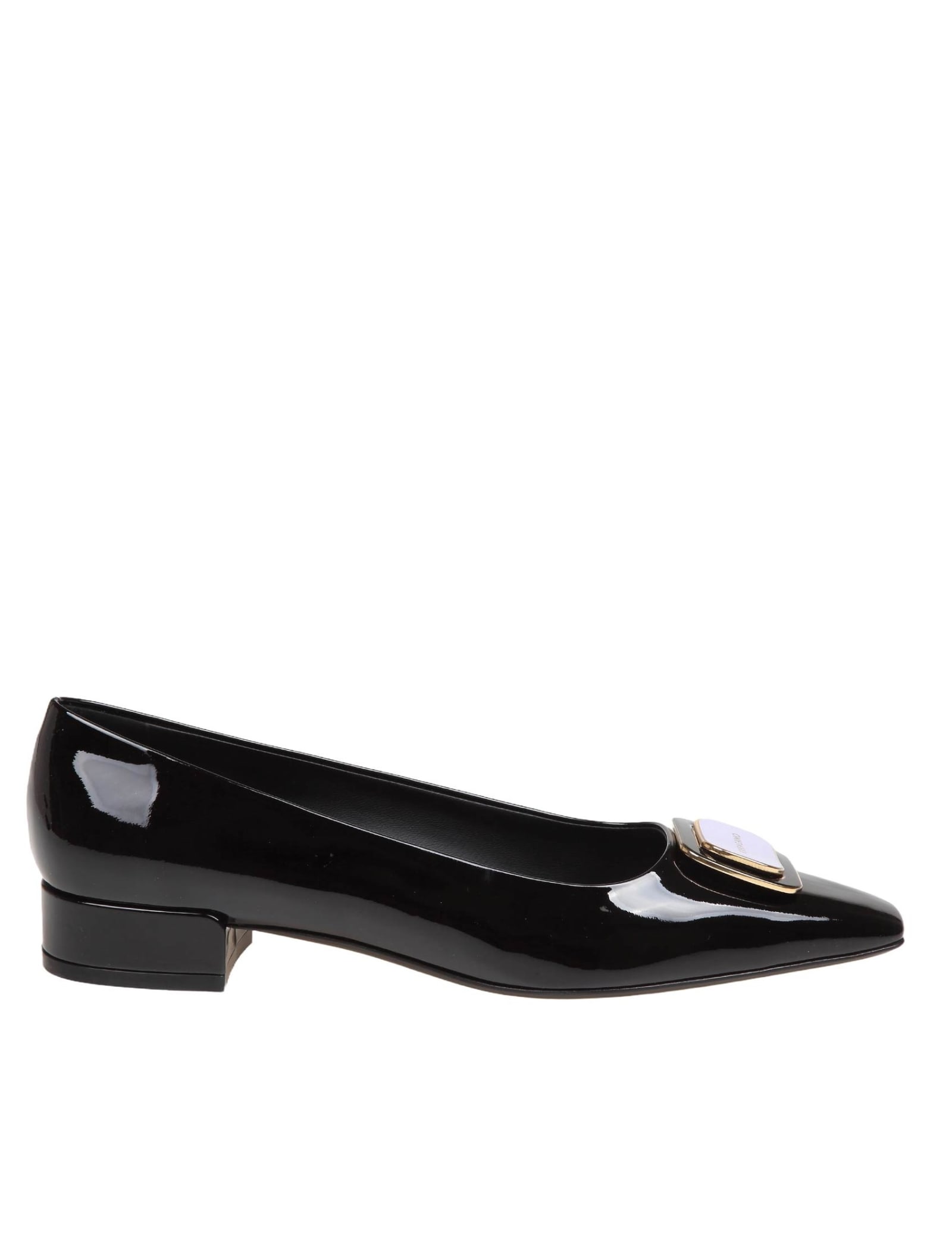 Shop Ferragamo Venera Ballerina In Black Paint Leather