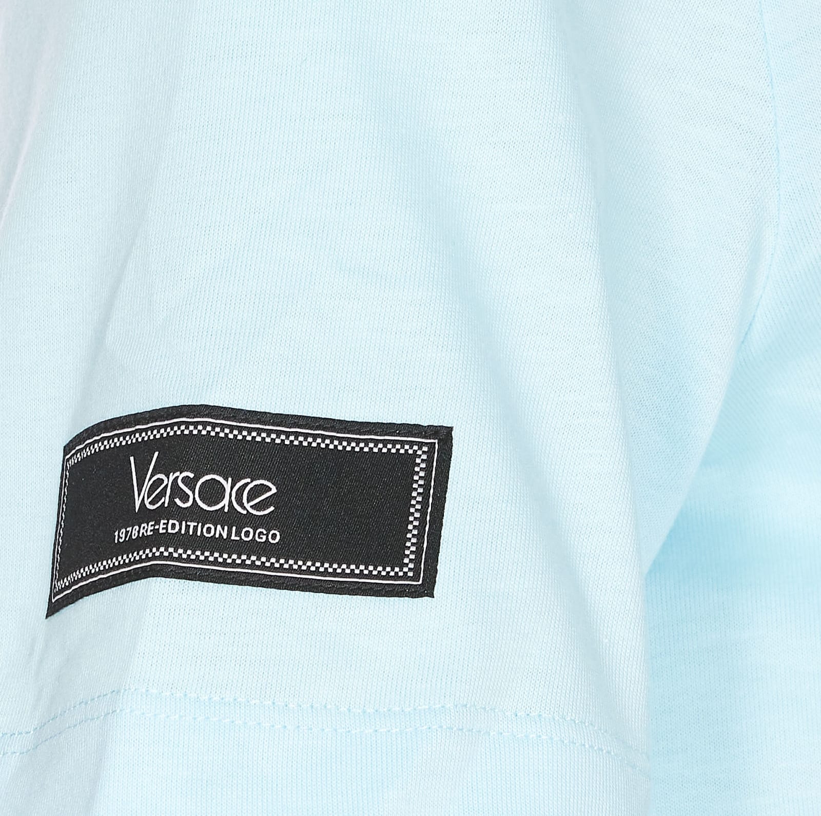 Shop Versace Milano Stamp Crop T-shirt In Blue