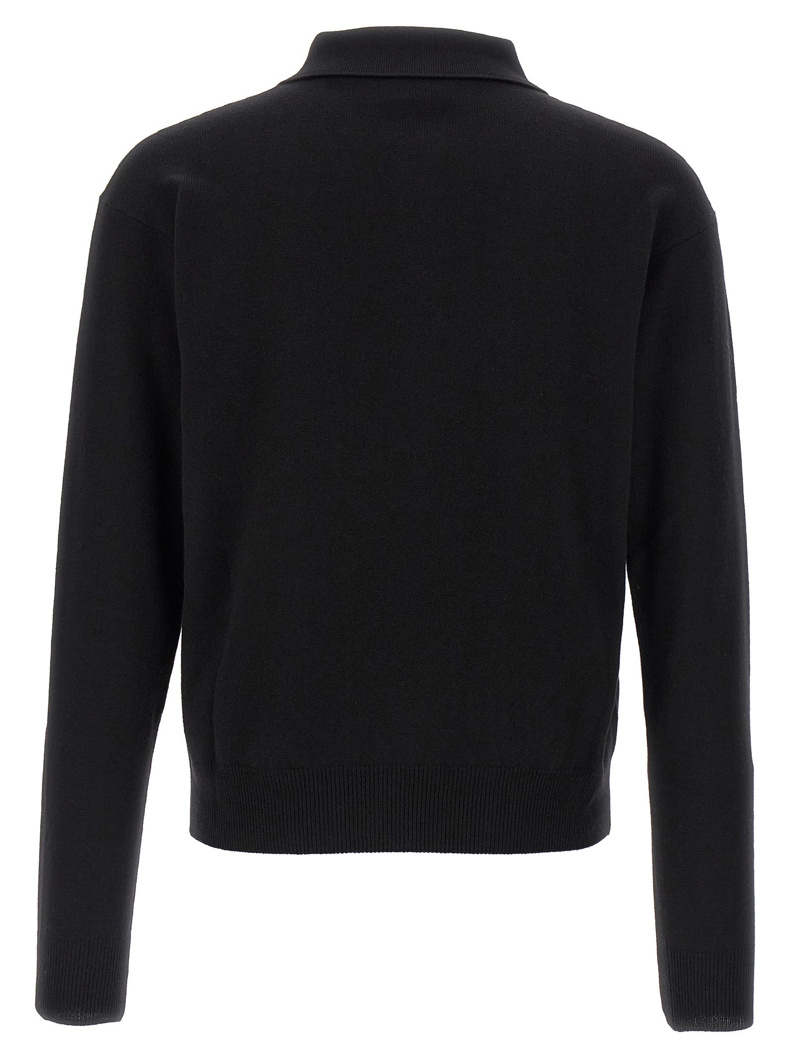 Saint Laurent Wool Collared Polo Shirt With Hidden Buttoning In Black