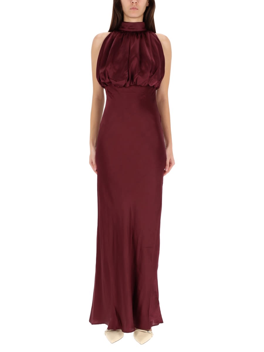 Rotate Birger Christensen Silk Long Dress In Burgundy
