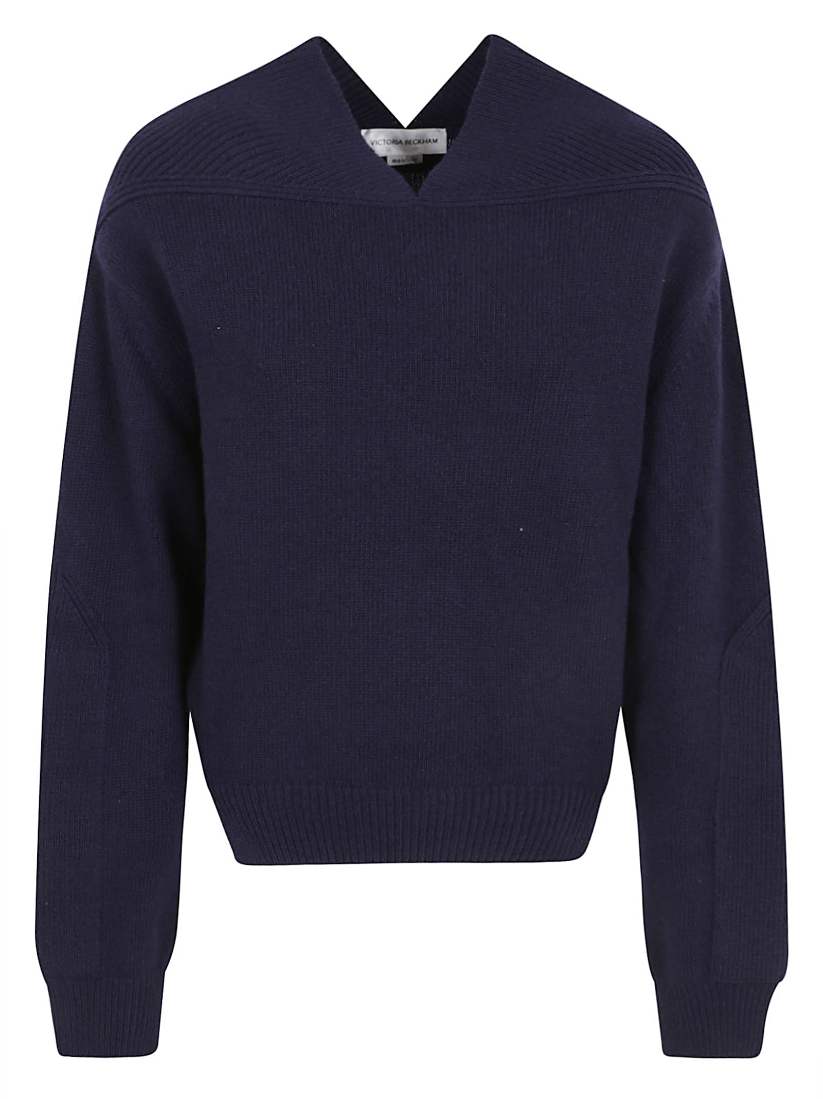 Victoria Beckham V-neck Cashmere Blend Sweater With Ribbed Detailing In Blue