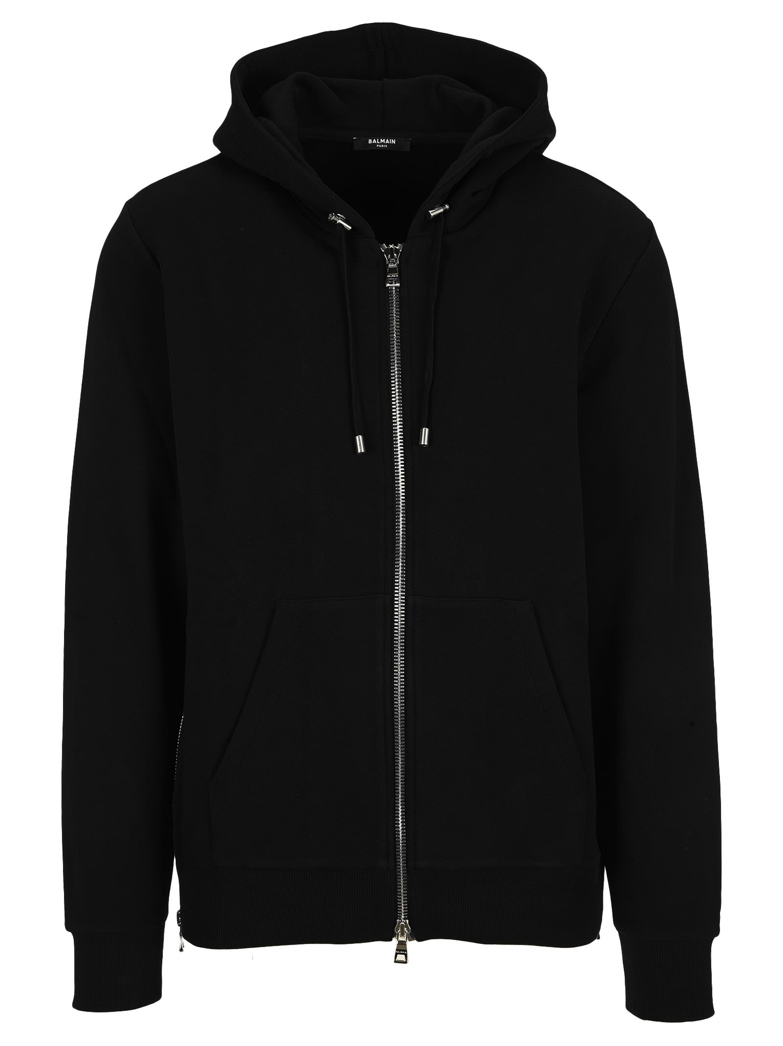 Balmain Black Cotton Hooded Sweatshirt With Balmain Logo