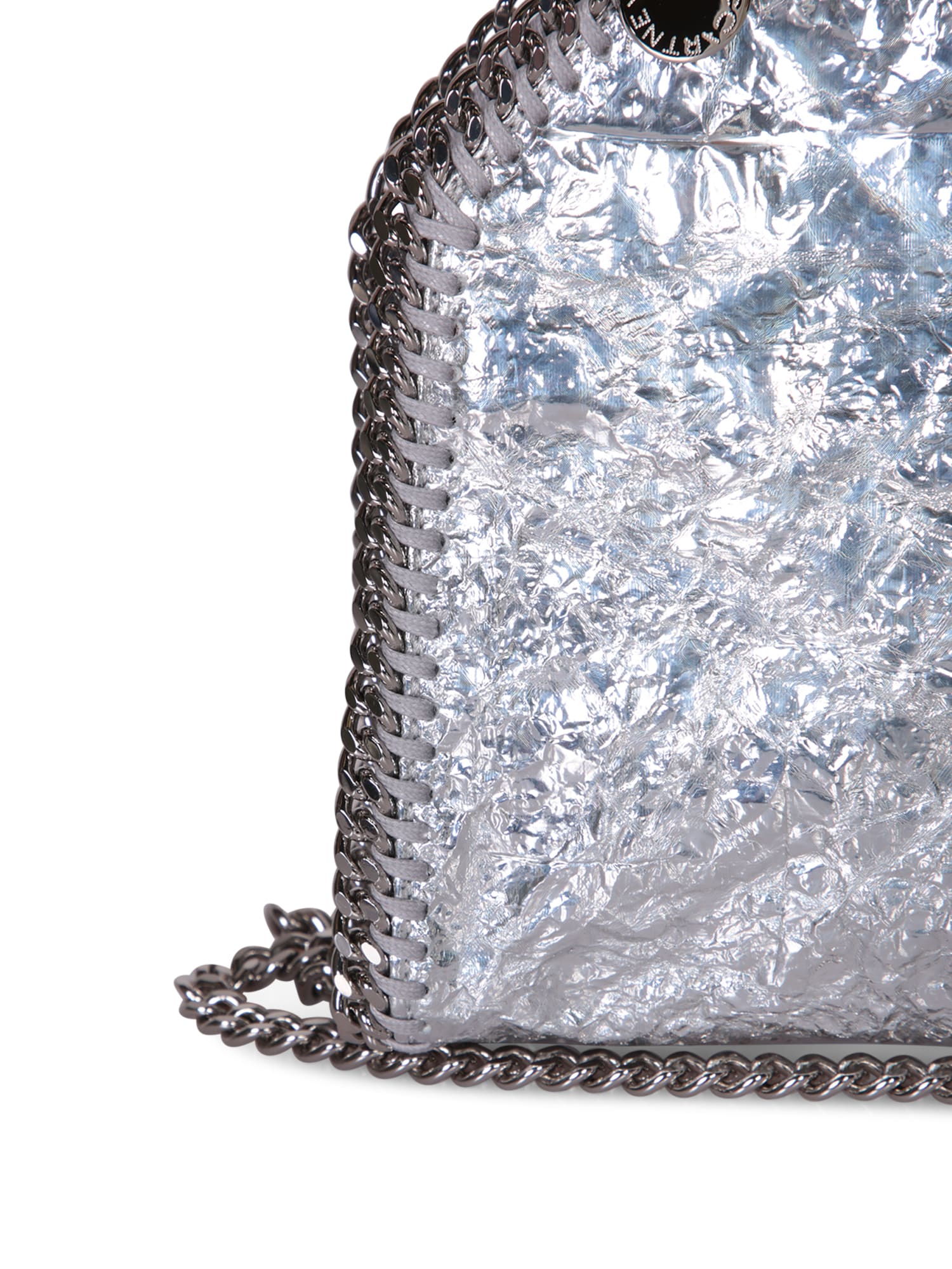 Shop Stella Mccartney Falabella Tiny Crackle Silver Bag In Metallic