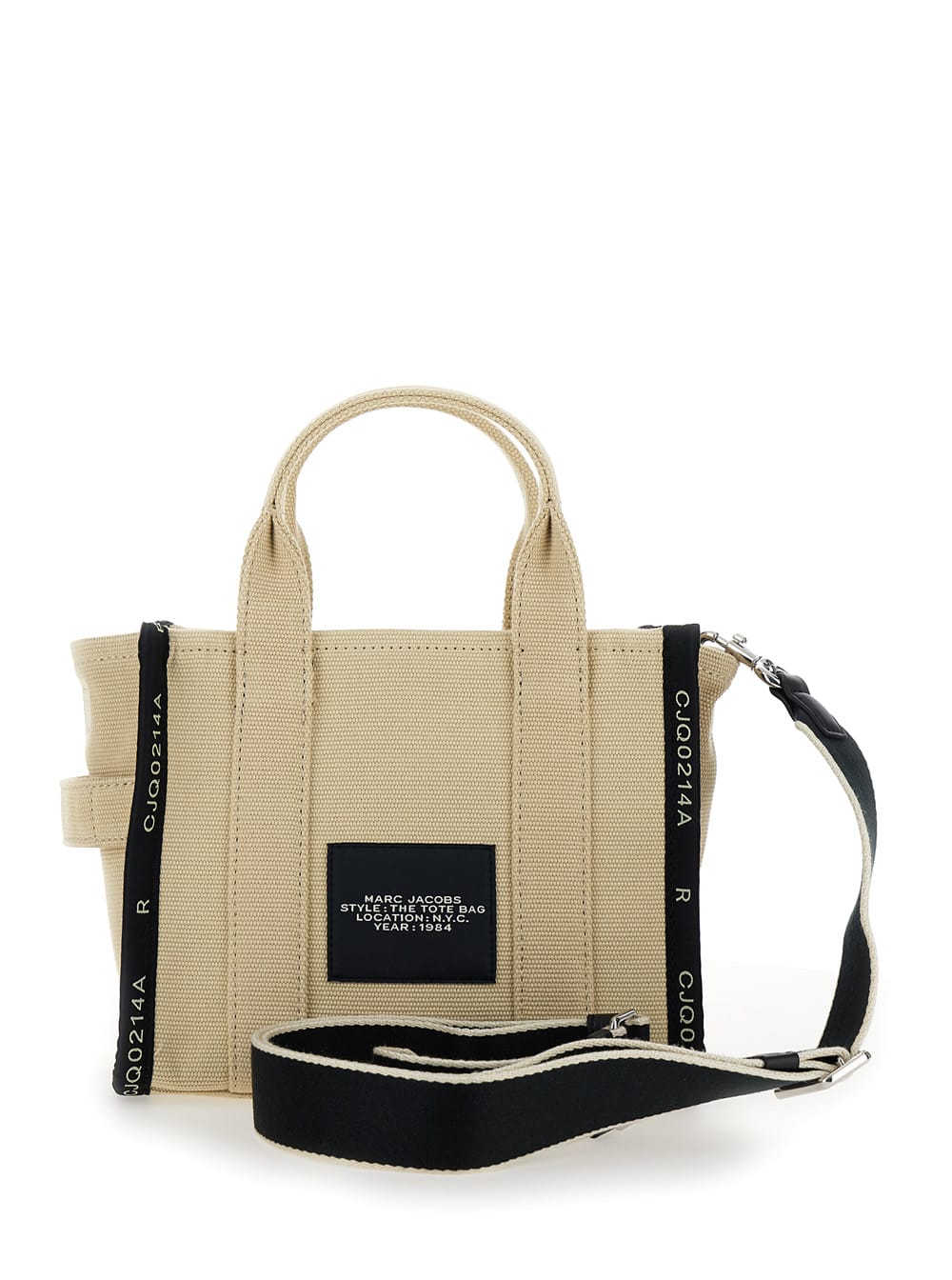 Shop Marc Jacobs Beige Handbag With Jacquard Logo In Cotton Blend Canvas Woman In White
