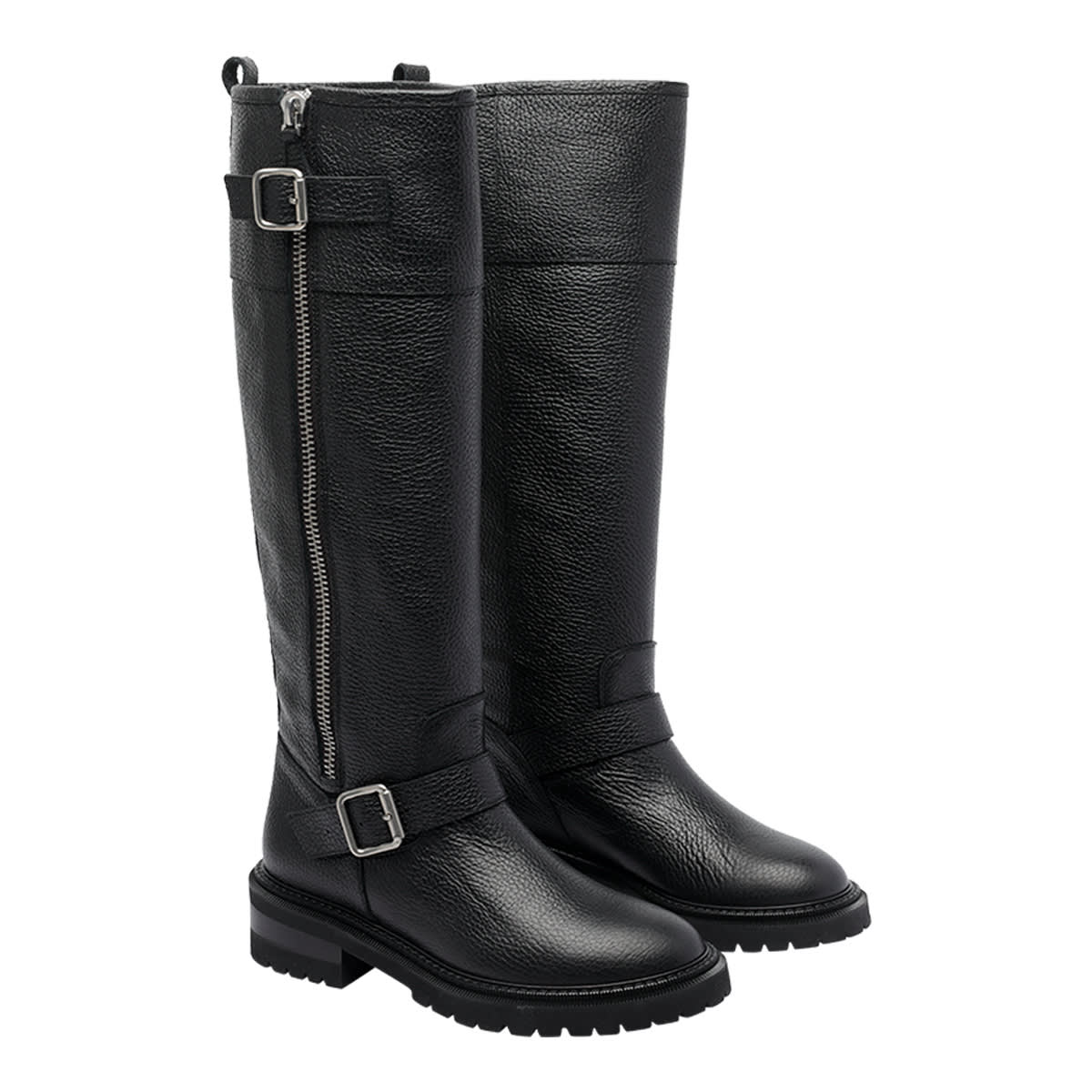 Via Roma 15 Black Buckles Boots In Black