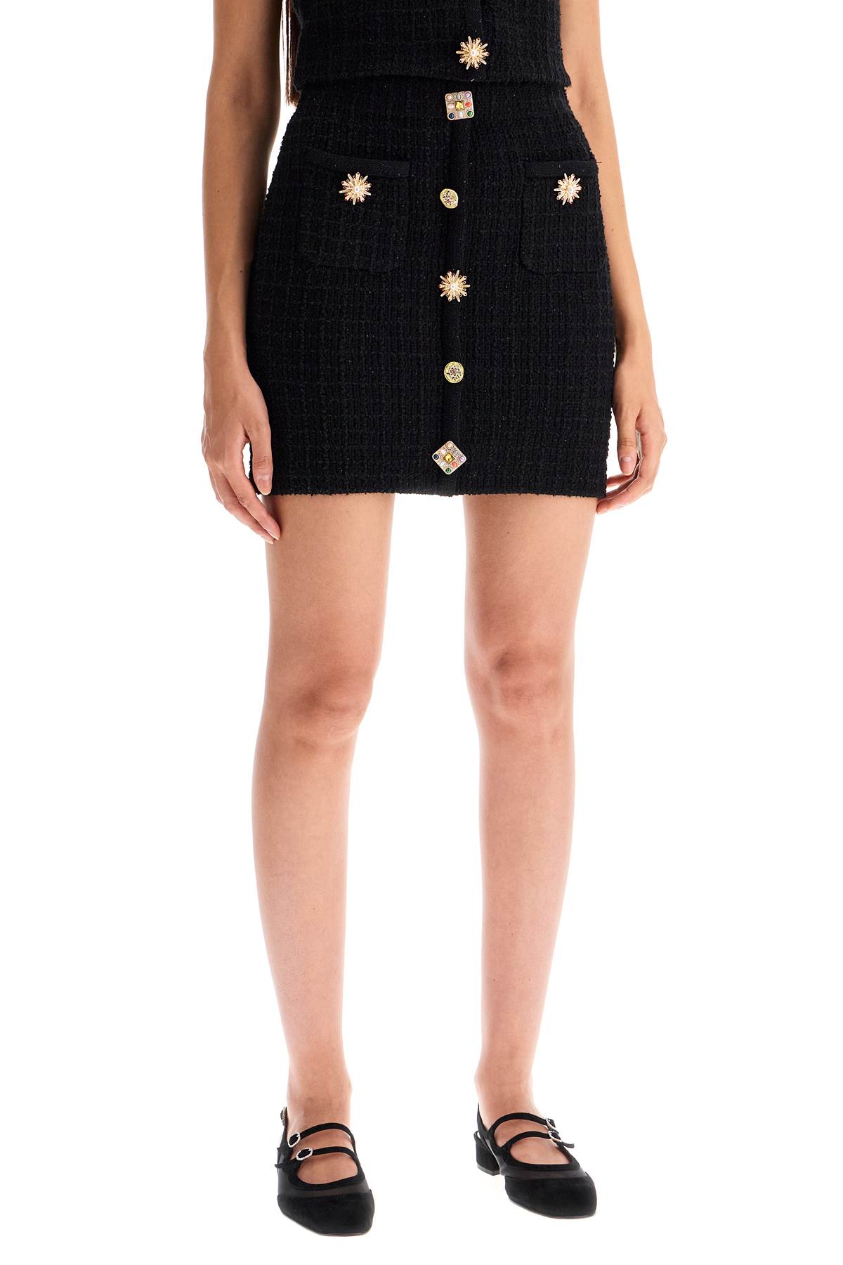 Shop Self-portrait Knitted Mini Skirt With Jewel Buttons In Black (black)