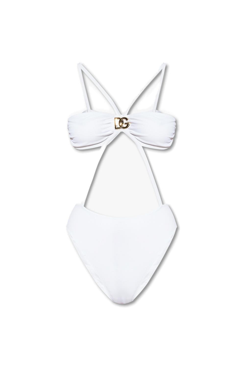 DOLCE & GABBANA LOGO PLAQUE CUT-OUT SWIMSUIT