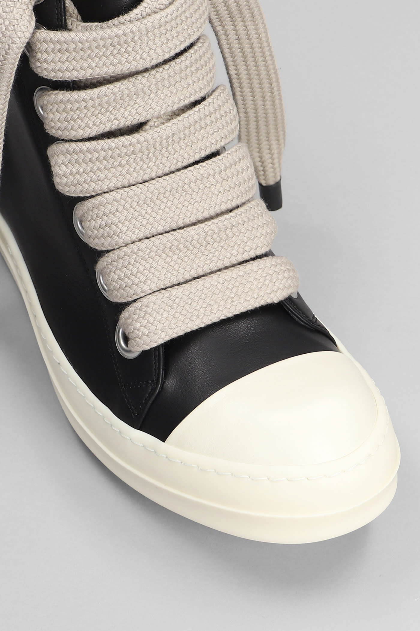 Shop Rick Owens Jumbolaced Sneakers Sneakers In Black Leather In Black/pearl/milk/milk