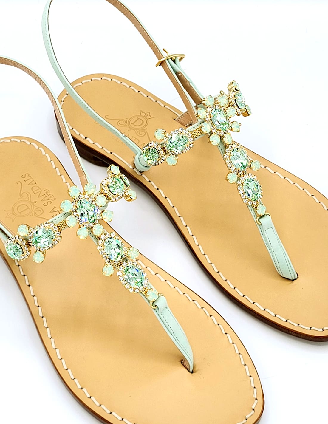 Dea Sandals Via Krupp Aqua Green Suede Jewel Sandals In Aqua Green, Crystals