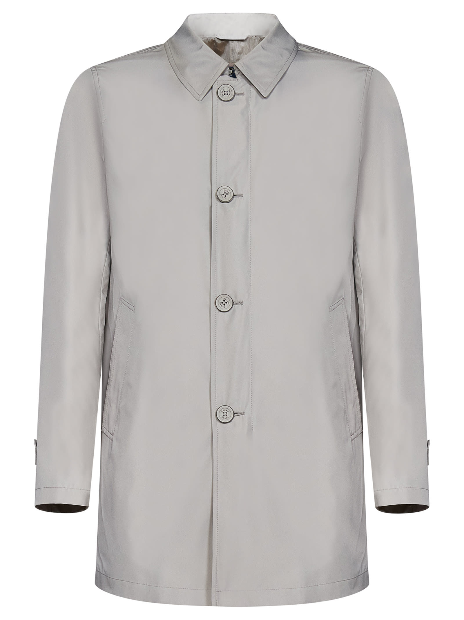 Herno Natural-colored Technical Fabric Raincoat In Neutro