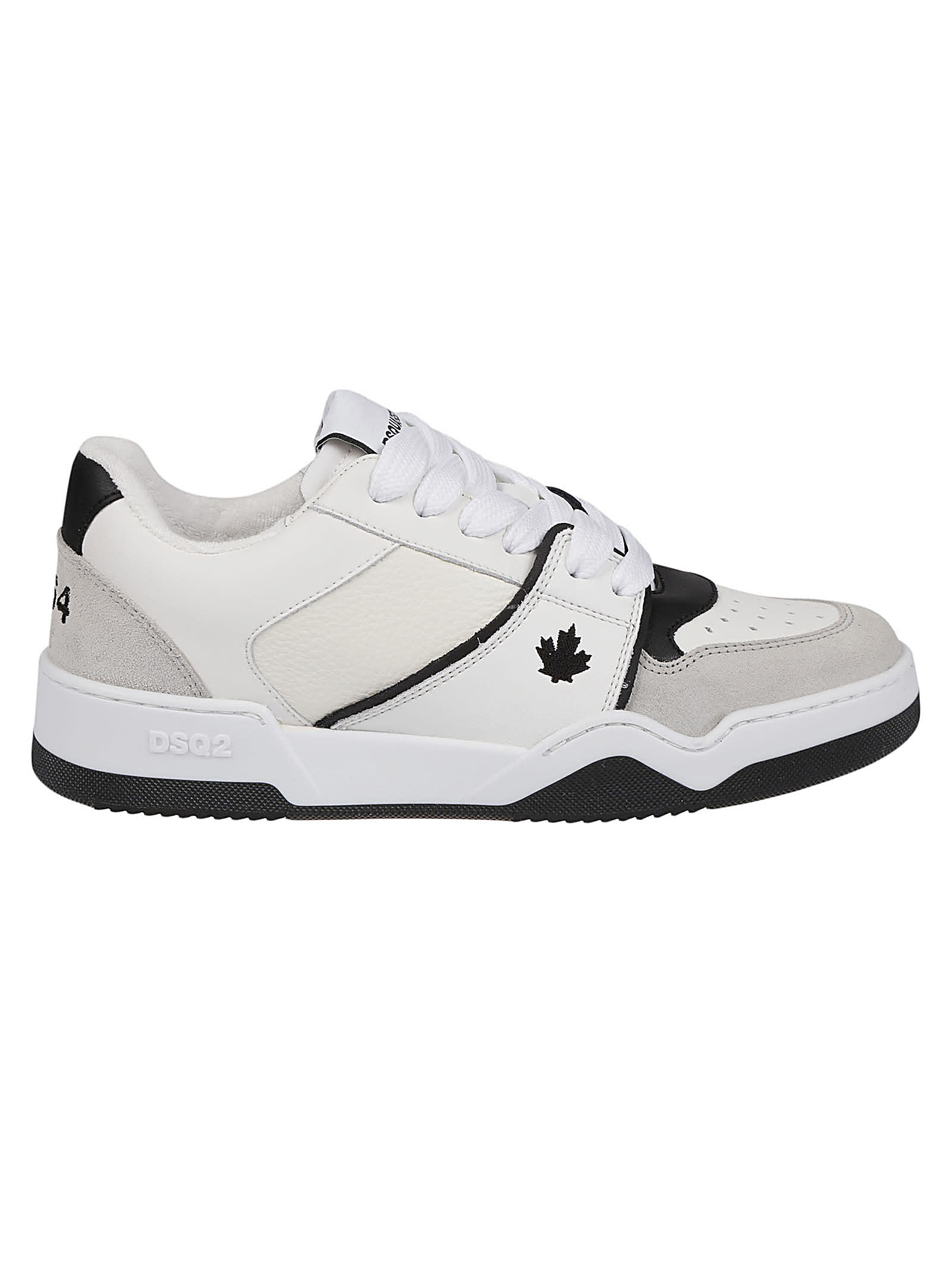 Dsquared2 Chunky Sole Calfskin Sneakers With Embroidered Patch In Bianco/grigio/nero